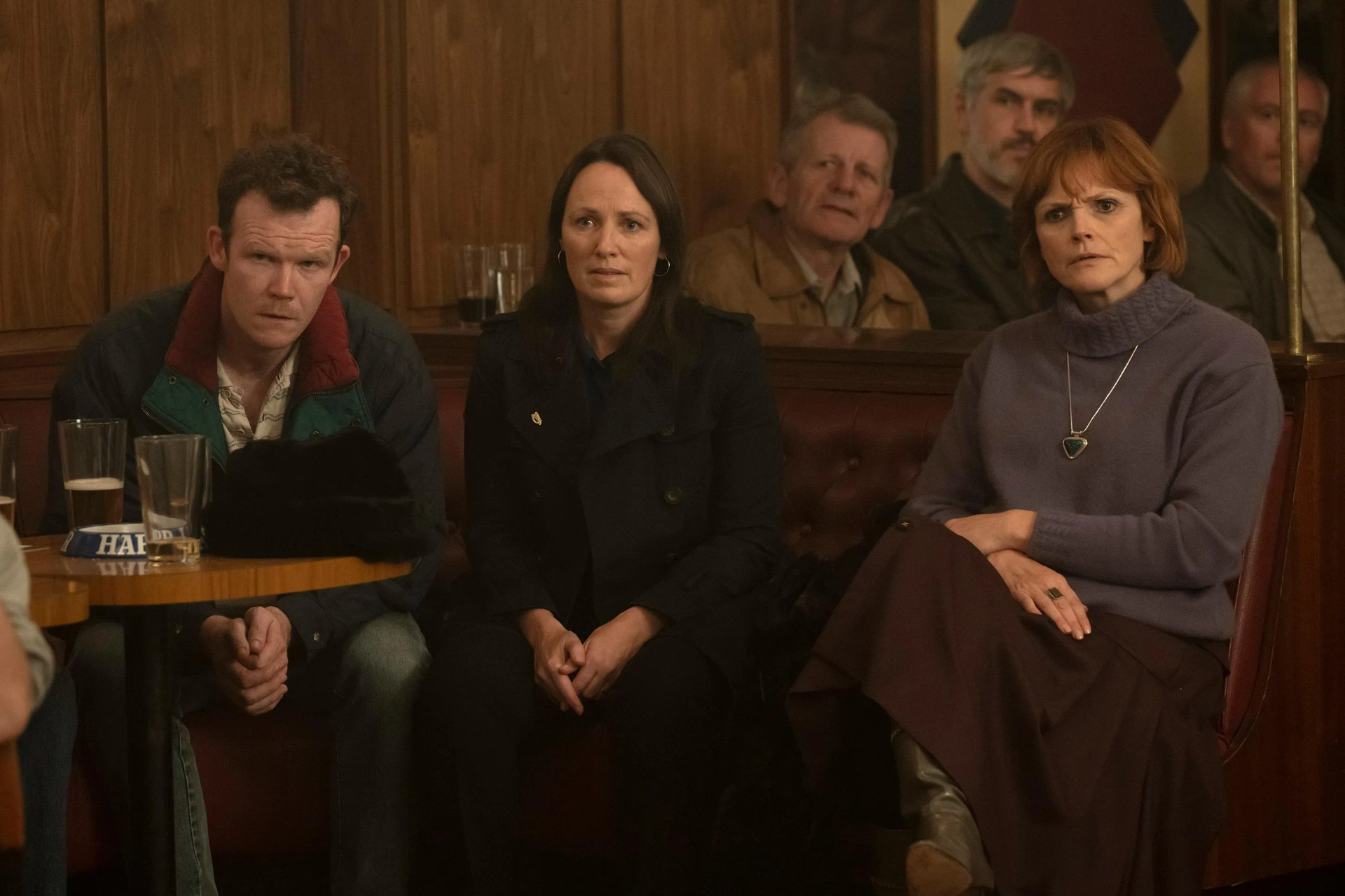 Maxine Peake, Helen Behan, and Seamus O'Hara in Say Nothing (2024)