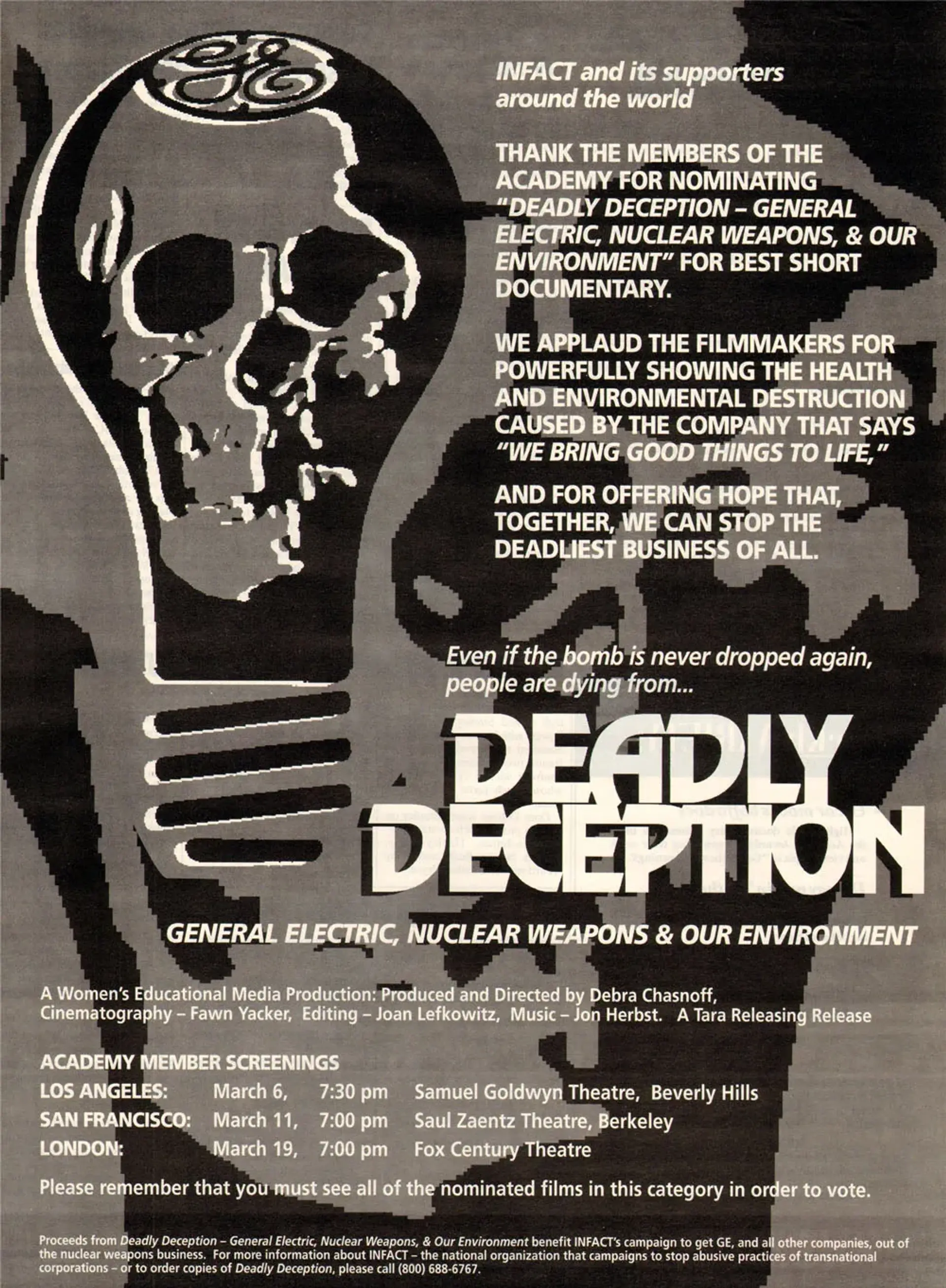 مستند فریب مرگبار: جنرال الکتریک، سلاح های هسته ای و محیط زیست ما (Deadly Deception: General Electric, Nuclear Weapons and Our Environment 1991)