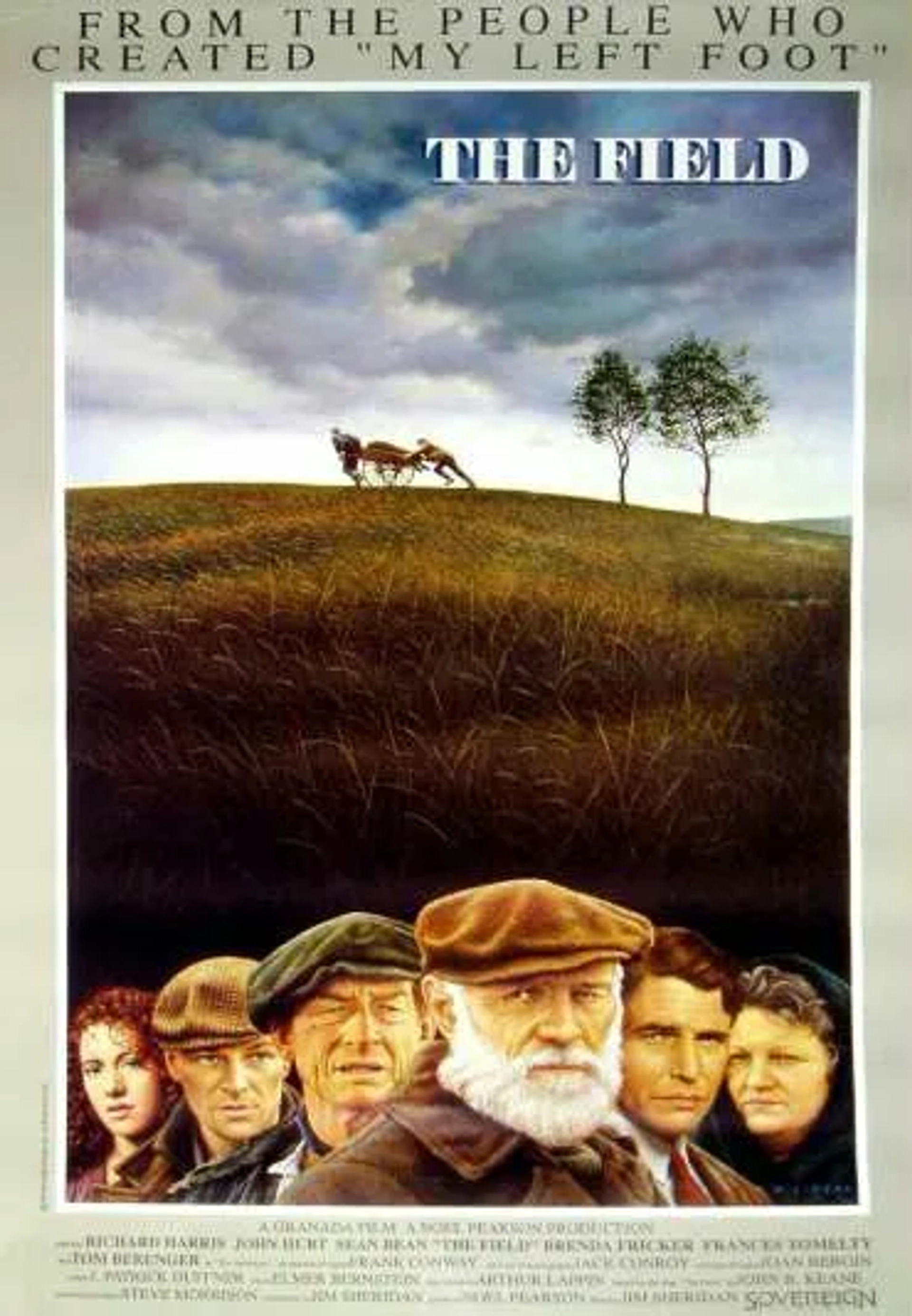 Sean Bean, Tom Berenger, John Hurt, Richard Harris, Brenda Fricker, and Jenny Conroy in The Field (1990)