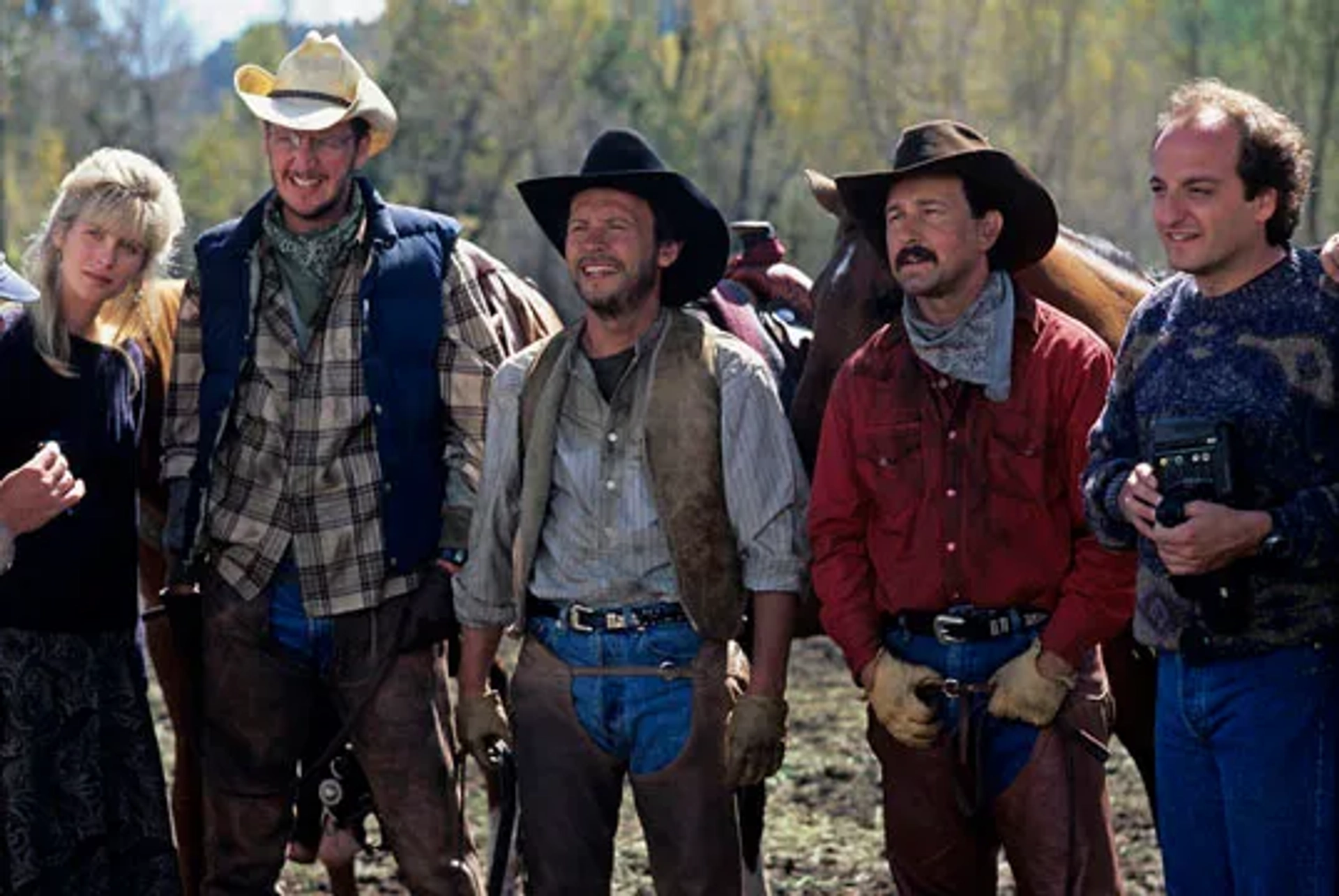 Billy Crystal, Helen Slater, David Paymer, Bruno Kirby, and Daniel Stern in City Slickers (1991)