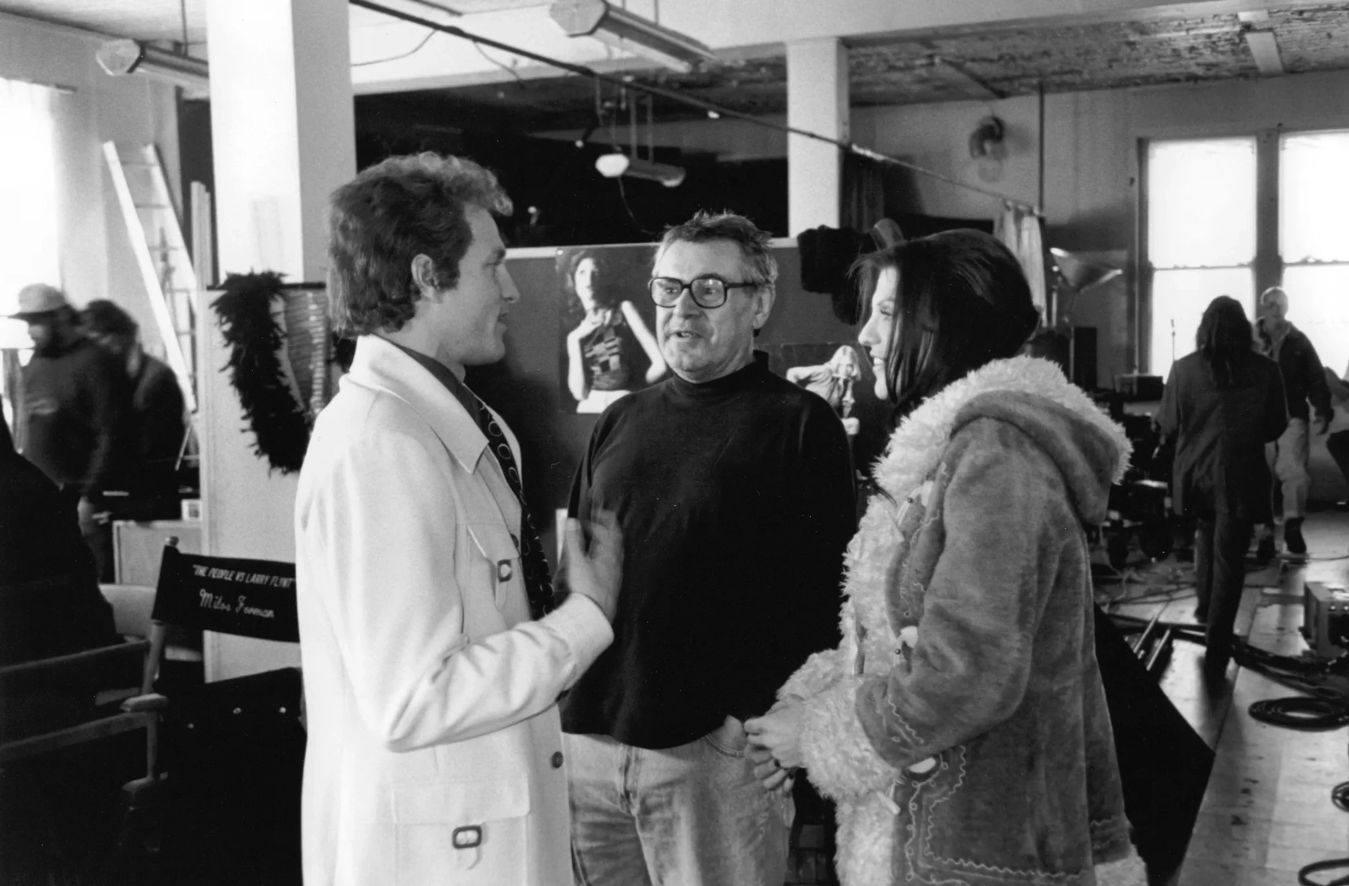 Woody Harrelson, Milos Forman, and Courtney Love in The People vs. Larry Flynt (1996)