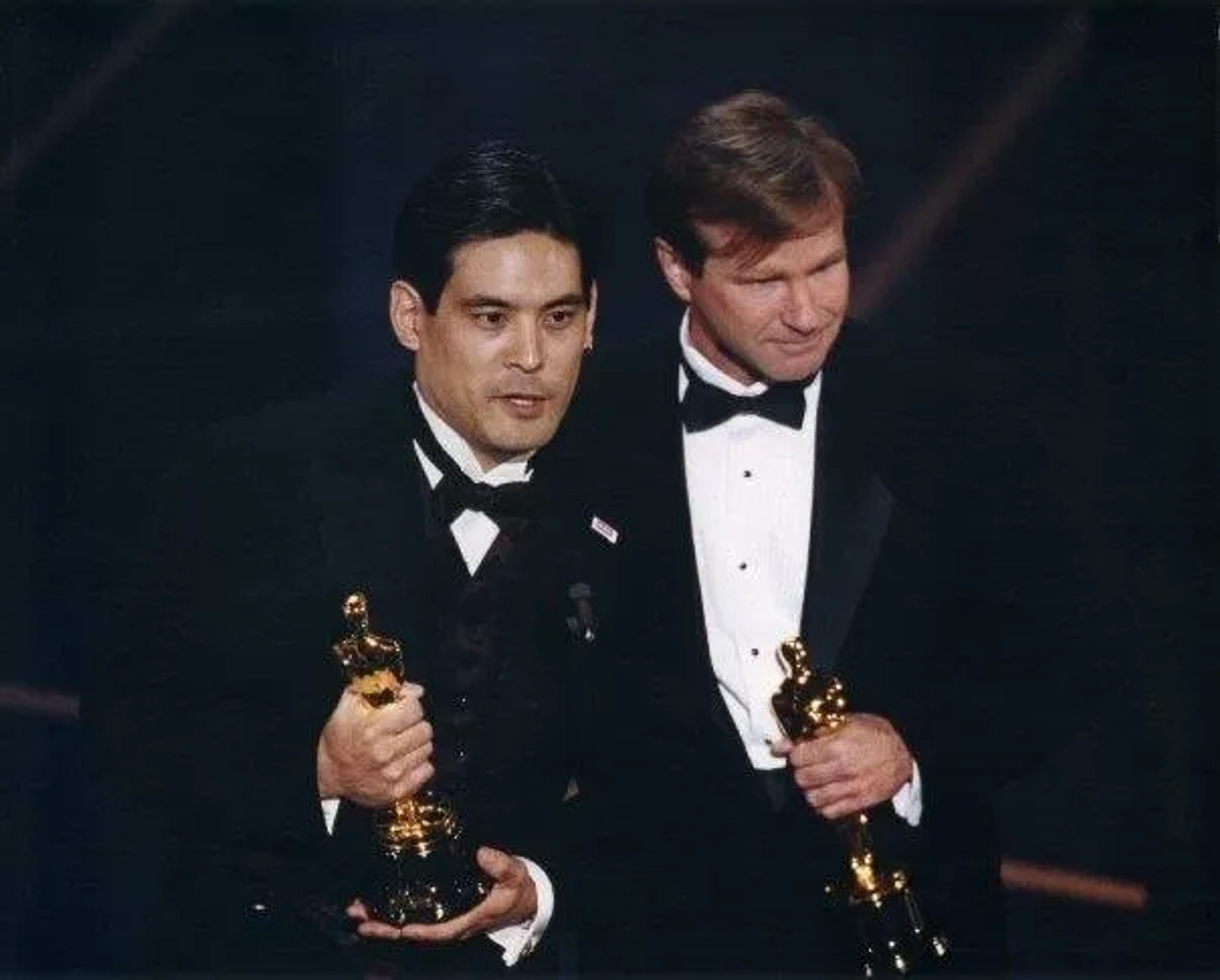 Accepting the Live Action Short Film Oscar for "Visas and Virtue" - actor/director Chris Tashima and producer Chris Donahue, at the 70th Academy Awards; ABC-TV - March 23, 1998; Shrine Auditorium