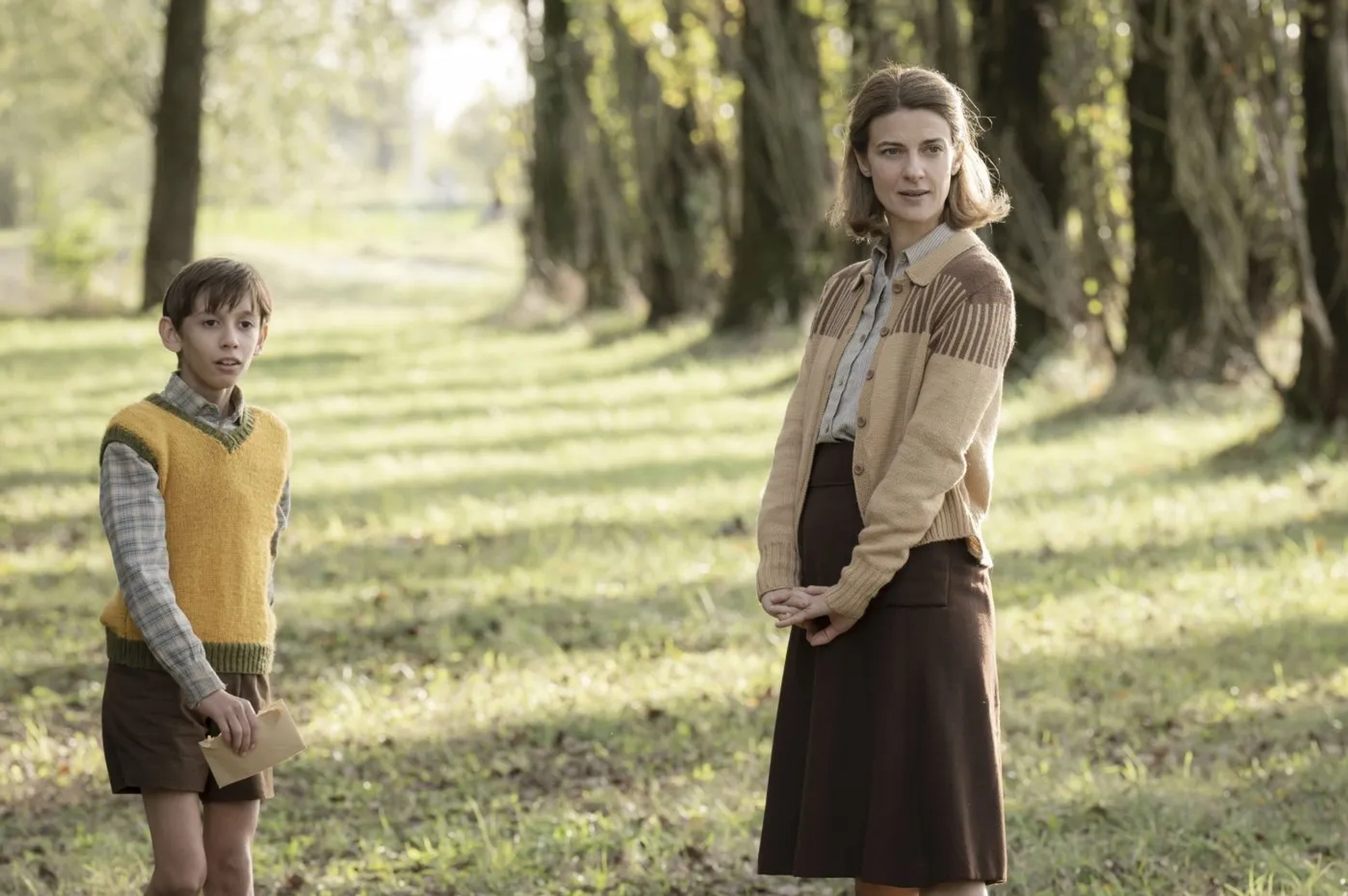 Christian Cervone and Barbara Ronchi in The Children's Train (2024)