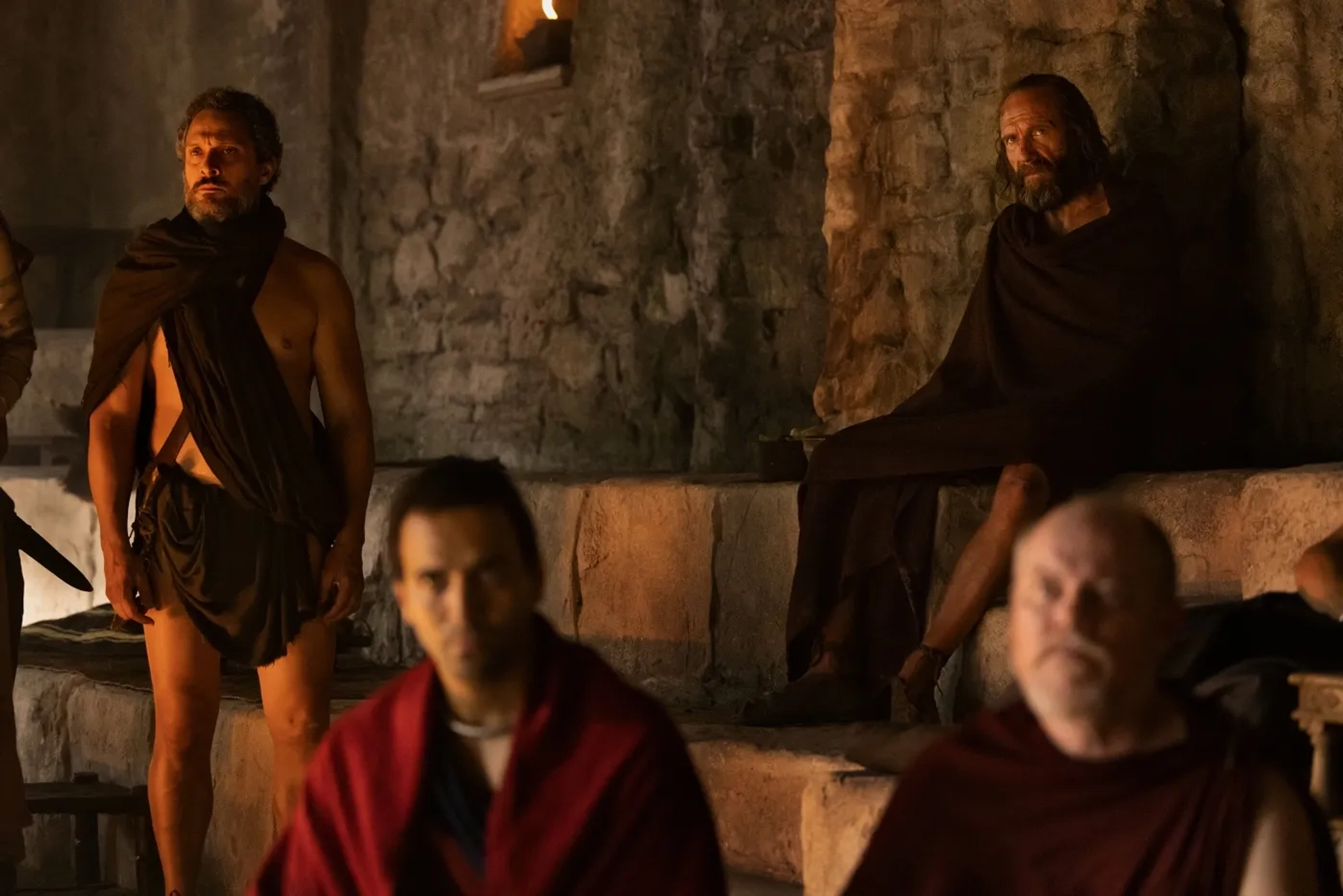 Ralph Fiennes, Claudio Santamaria, and Marwan Kenzari in The Return (2024)