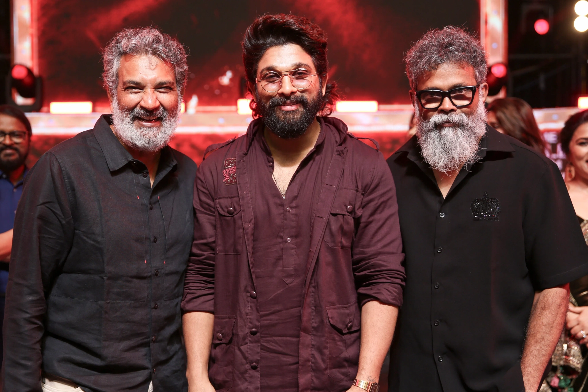 Allu Arjun, Sukumar, and S.S. Rajamouli at an event for Pushpa: The Rule - Part 2 (2024)