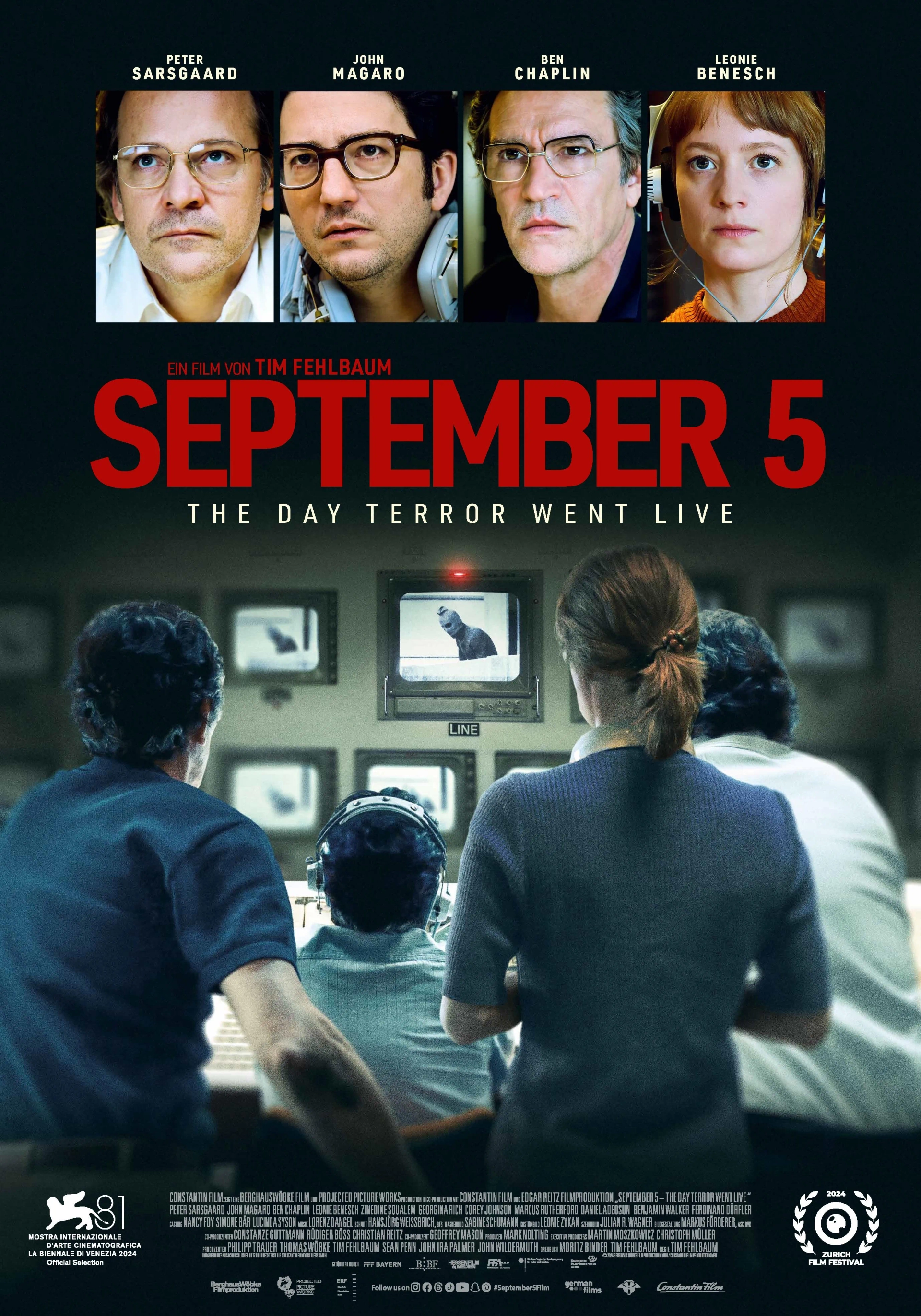 Ben Chaplin, Peter Sarsgaard, John Magaro, and Leonie Benesch in September 5 (2024)