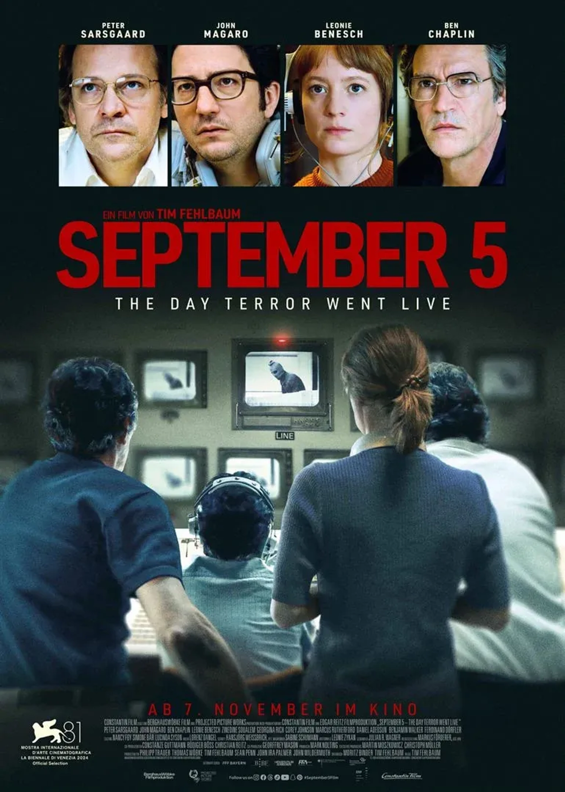 Ben Chaplin, Peter Sarsgaard, John Magaro, and Leonie Benesch in September 5 (2024)