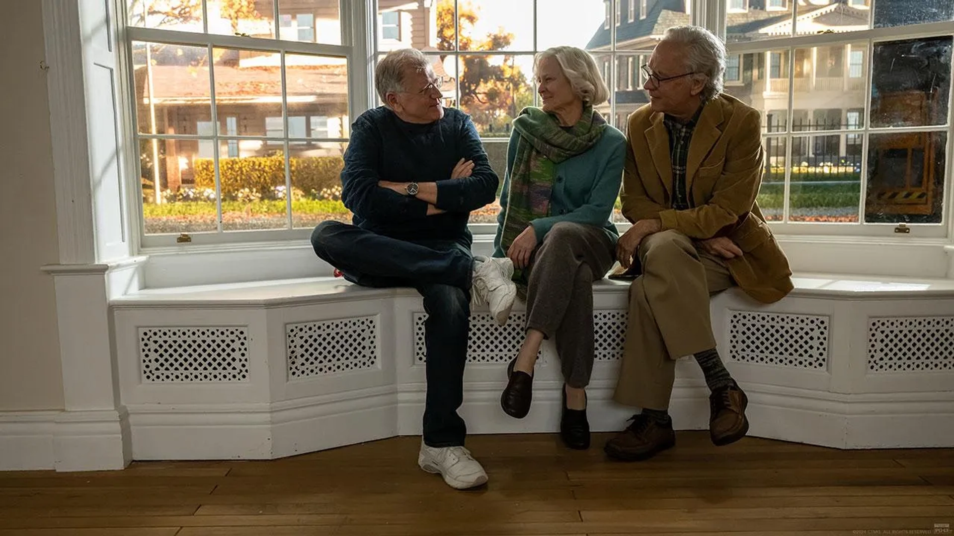 Tom Hanks, Robin Wright, and Robert Zemeckis in Here (2024)