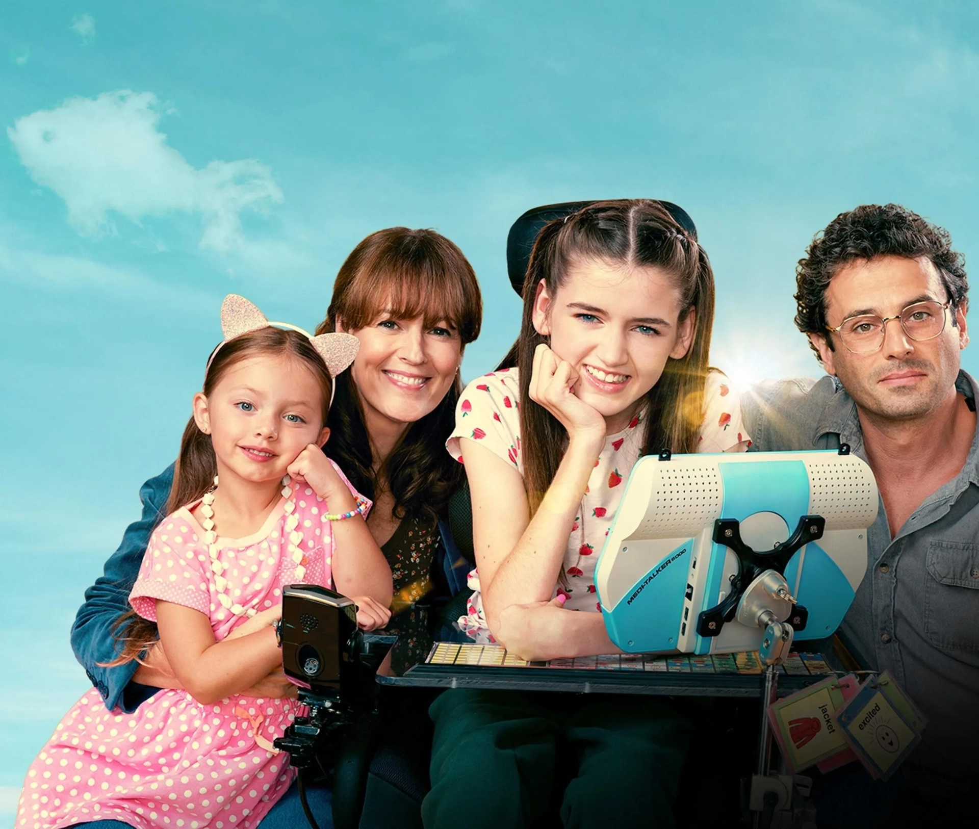 Luke Kirby, Emily Mitchell, Phoebe-Rae Taylor, and Rosemarie DeWitt in Out of My Mind (2024)