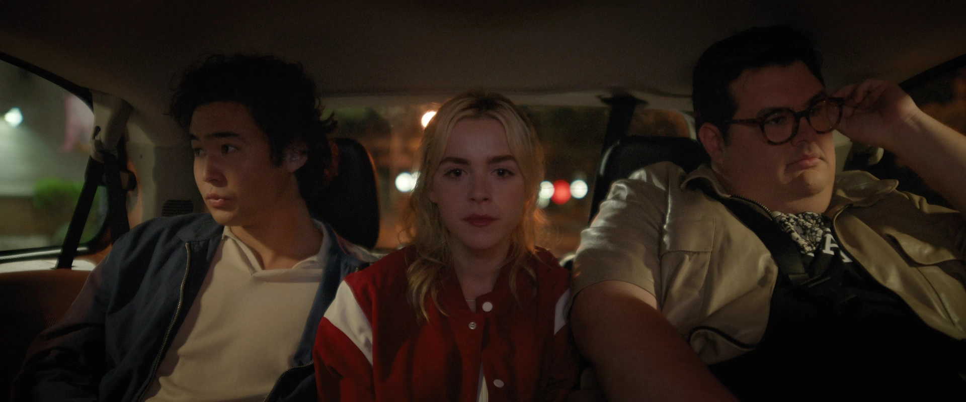 Caleb Hearon, Kiernan Shipka, and Nico Hiraga in Sweethearts (2024)