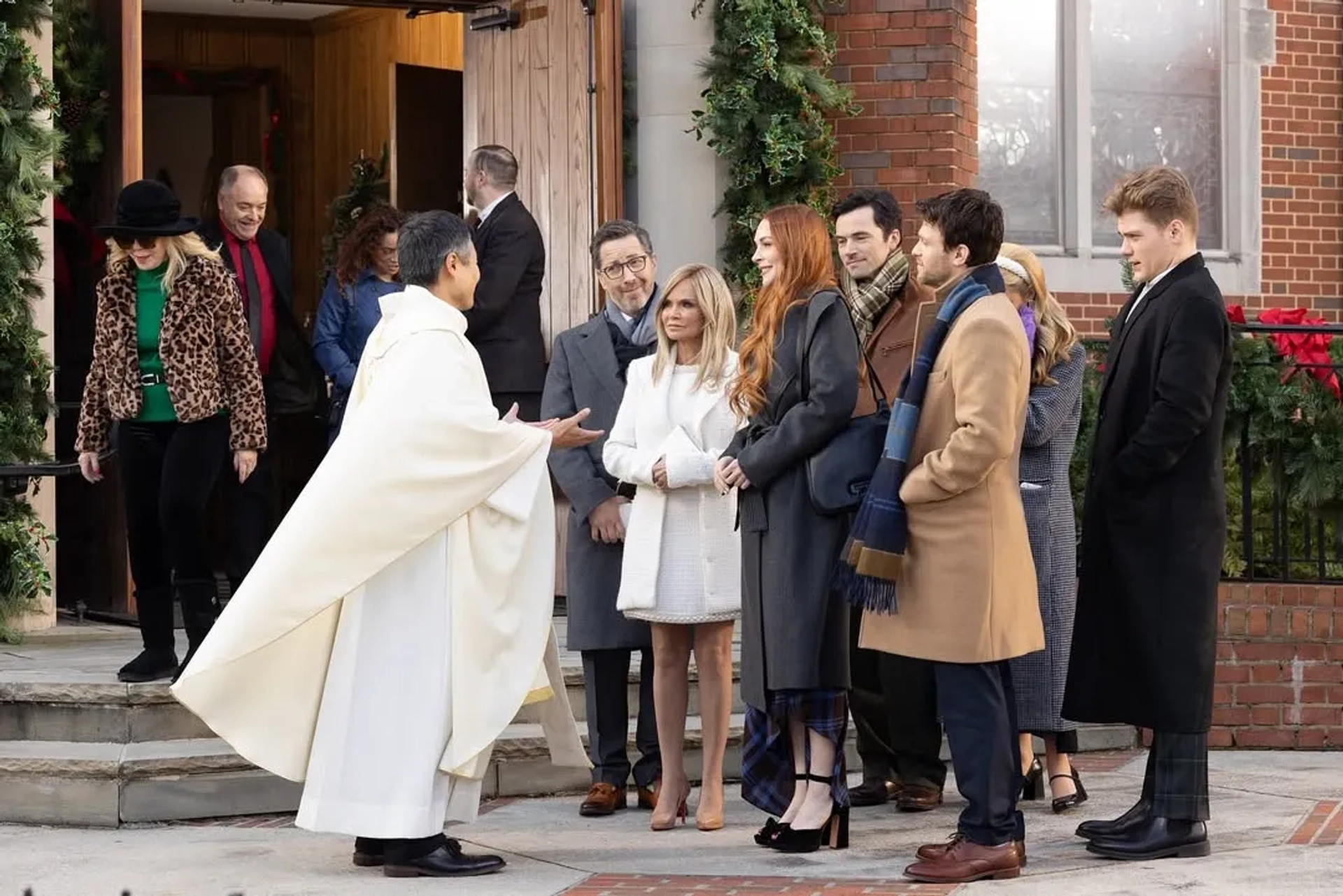 Dan Bucatinsky, Kristin Chenoweth, Lindsay Lohan, Ian Harding, Jake Brennan, Jon Rudnitsky, Kurt Yue, and Katie Baker in Our Little Secret (2024)