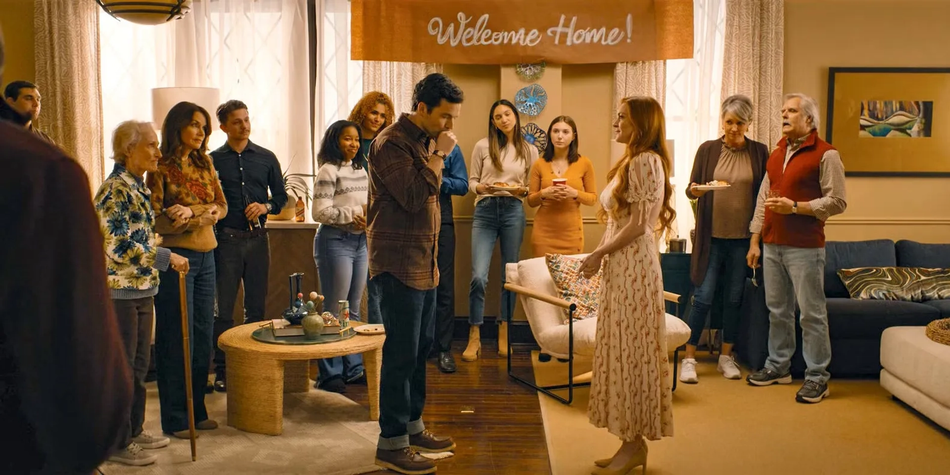 Henry Czerny, Bobbie Eakes, Lindsay Lohan, Melinda Tanner, and Ian Harding in Our Little Secret (2024)