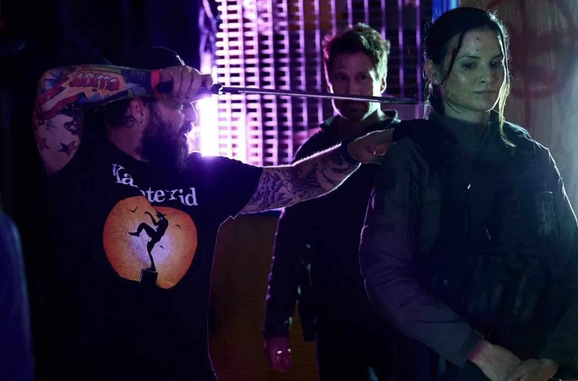 Greg Fitzpatrick, Katrina Law, and Steven C. Miller in Werewolves (2024)