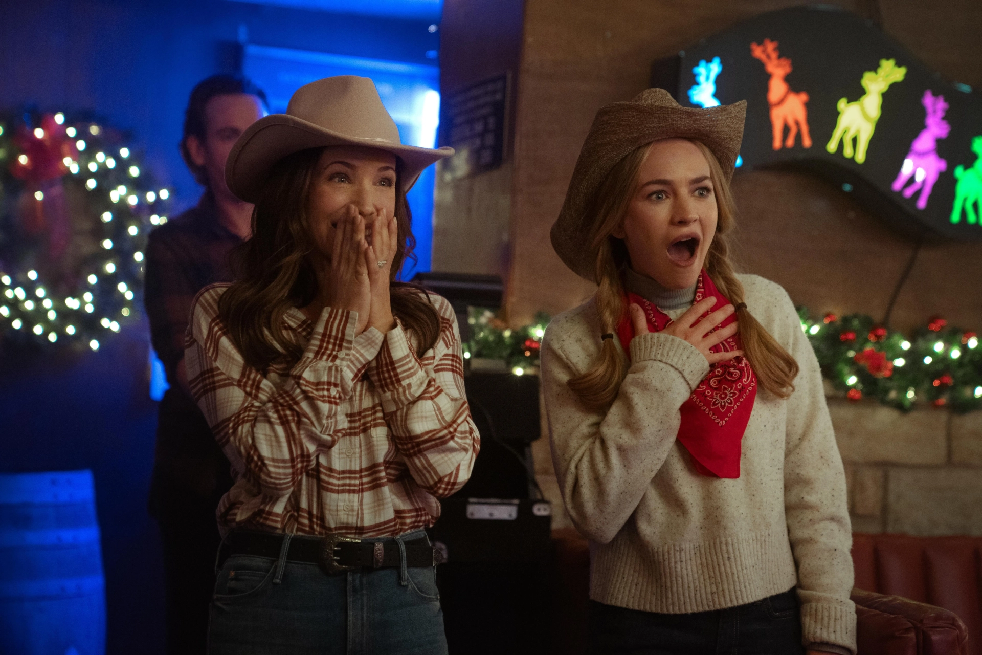 Marla Sokoloff and Britt Robertson in The Merry Gentlemen (2024)
