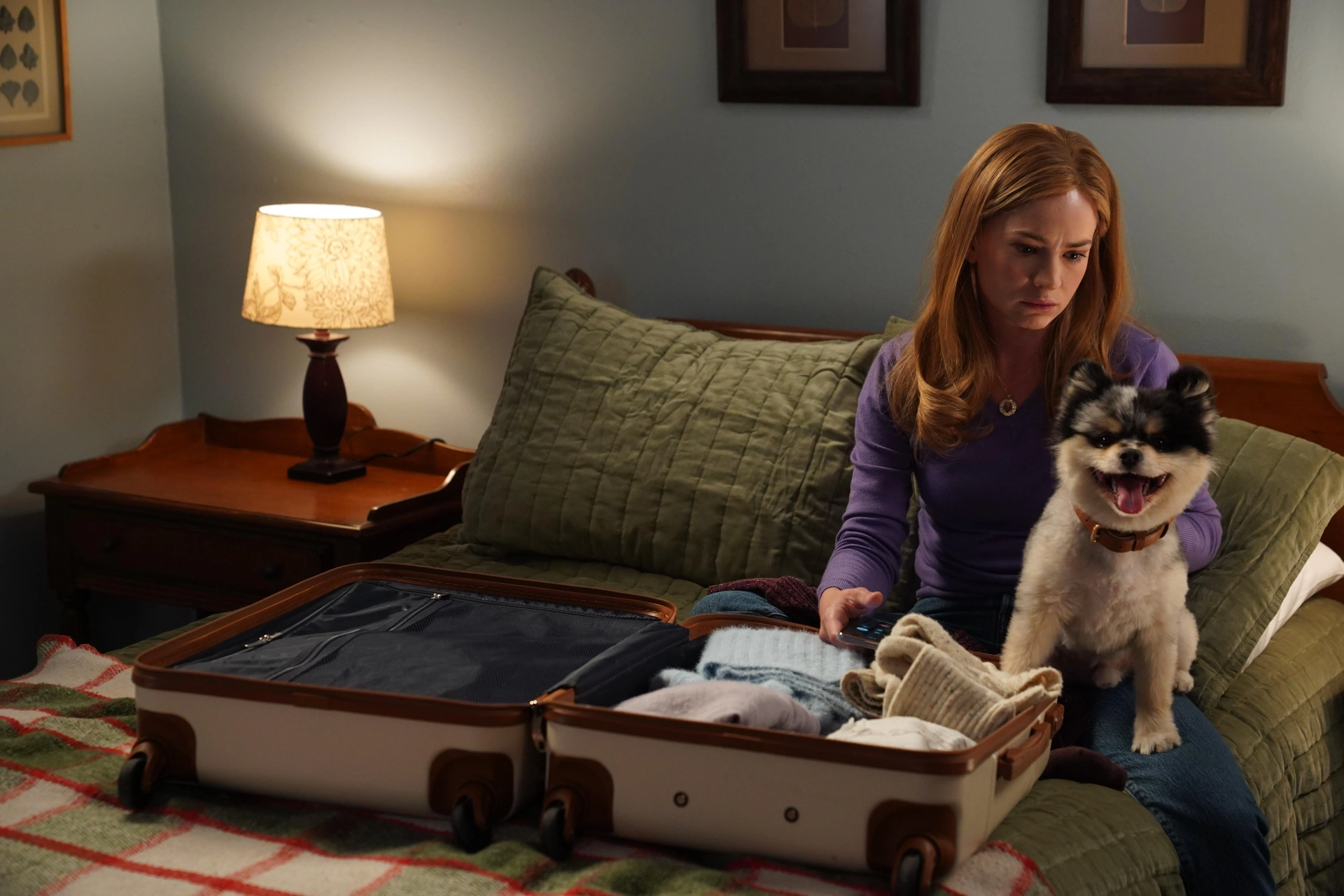 Gizmo Nolan and Britt Robertson in The Merry Gentlemen (2024)