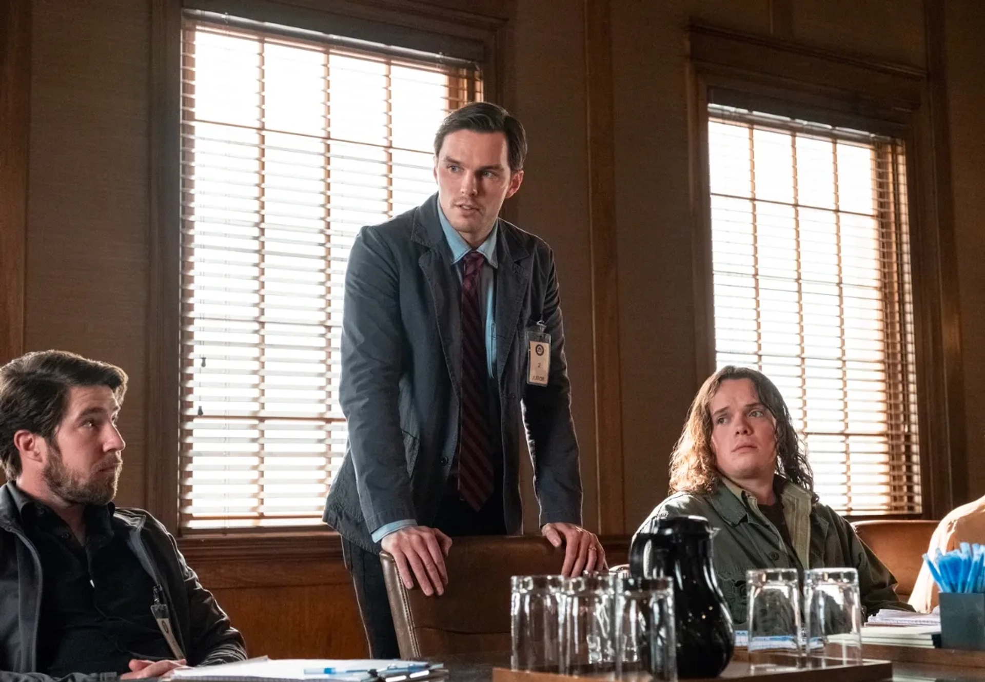 Nicholas Hoult, Phil Biedron, and Drew Scheid in Juror #2 (2024)