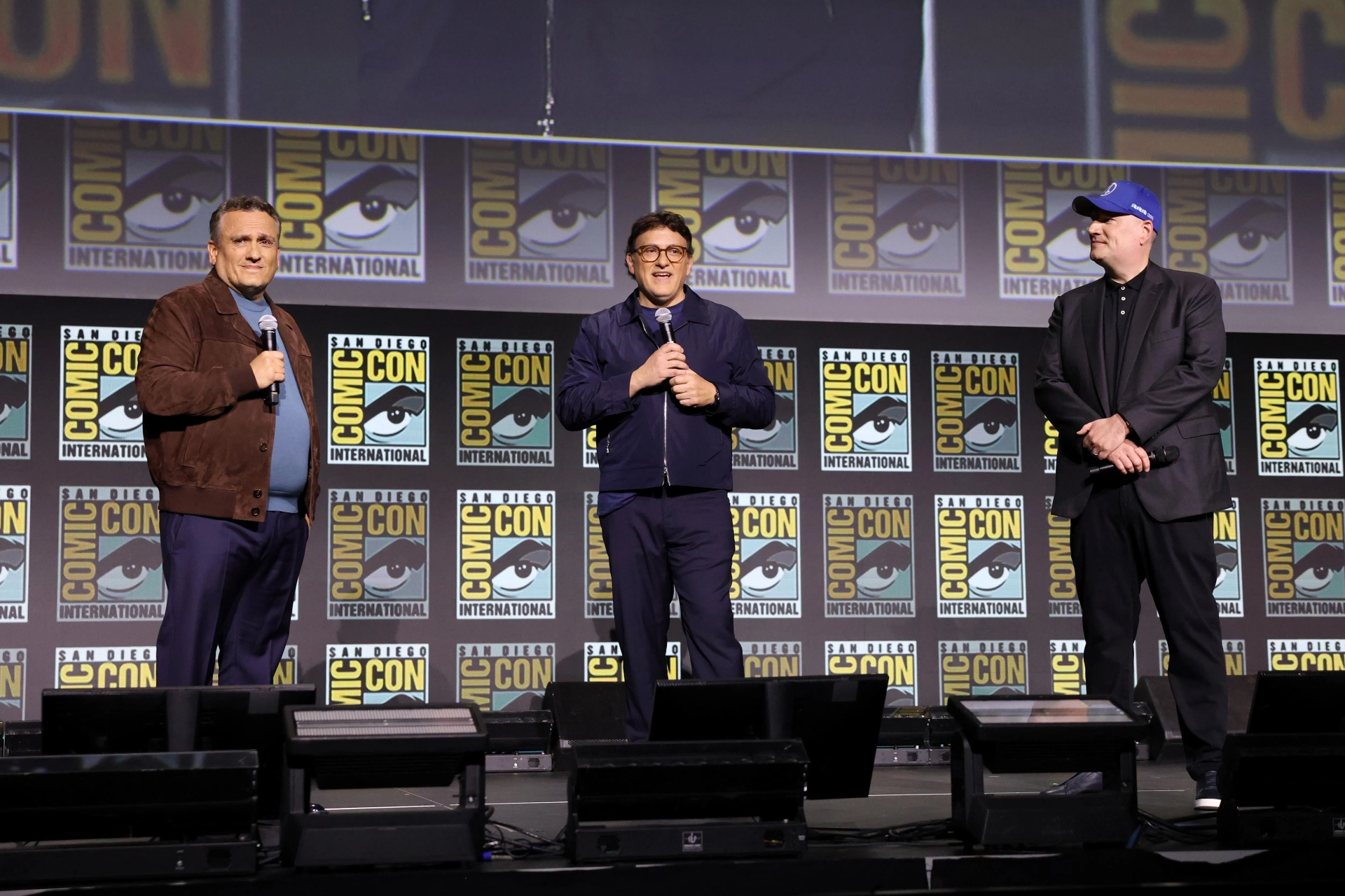 Kevin Feige, Anthony Russo, and Joe Russo at an event for Avengers: Doomsday (2026)