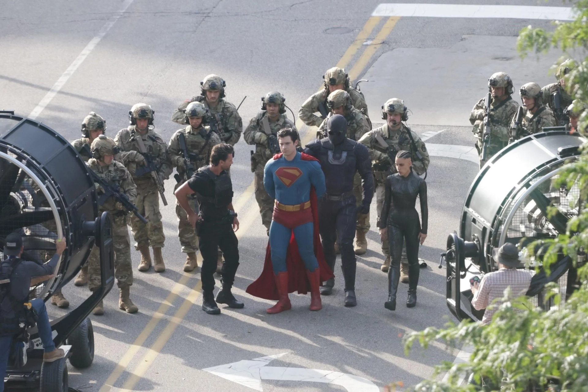 Frank Grillo, María Gabriela de Faría, and David Corenswet in Superman (2025)