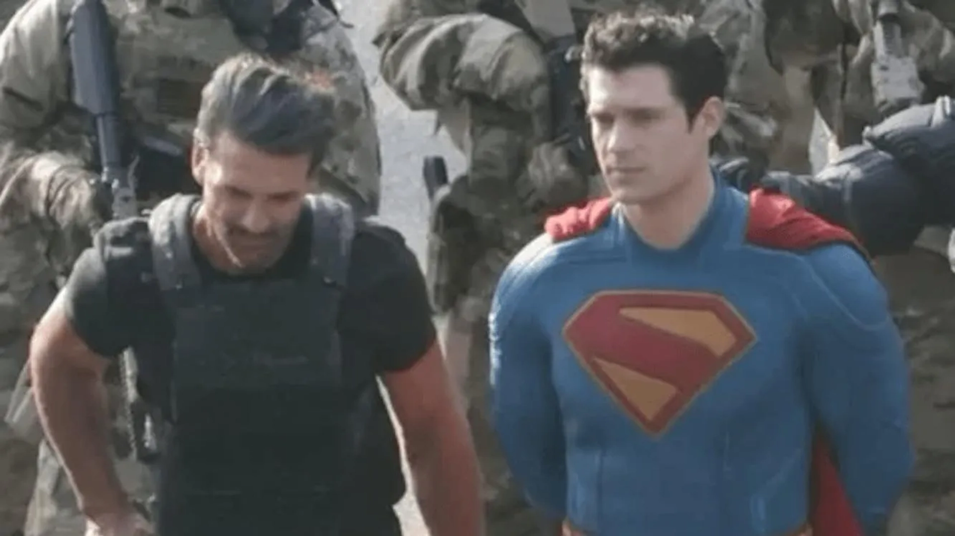 Frank Grillo and David Corenswet in Superman (2025)