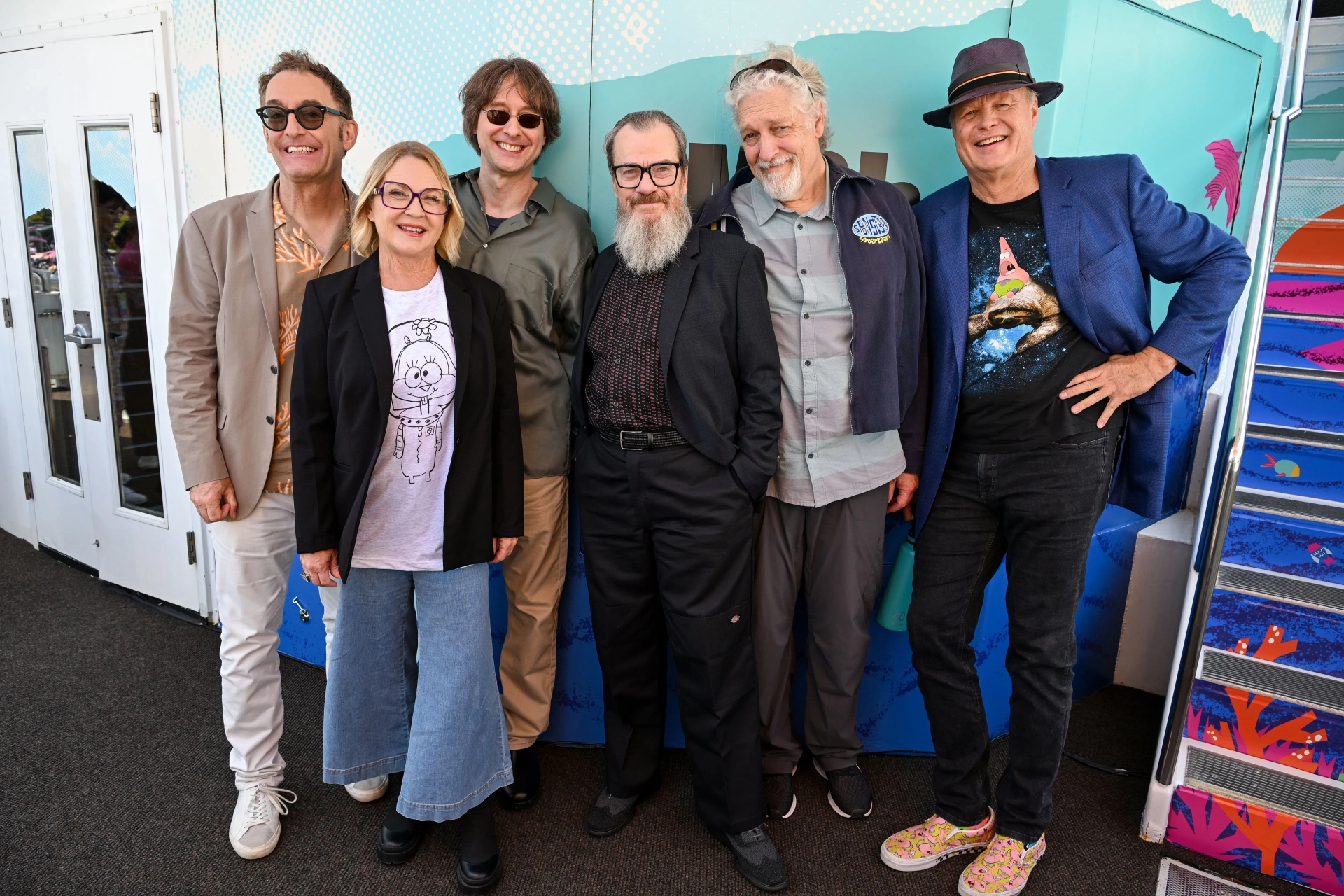 Clancy Brown, Rodger Bumpass, Bill Fagerbakke, Tom Kenny, Carolyn Lawrence, and Mr. Lawrence at an event for The SpongeBob Movie: Search for Squarepants (2025)