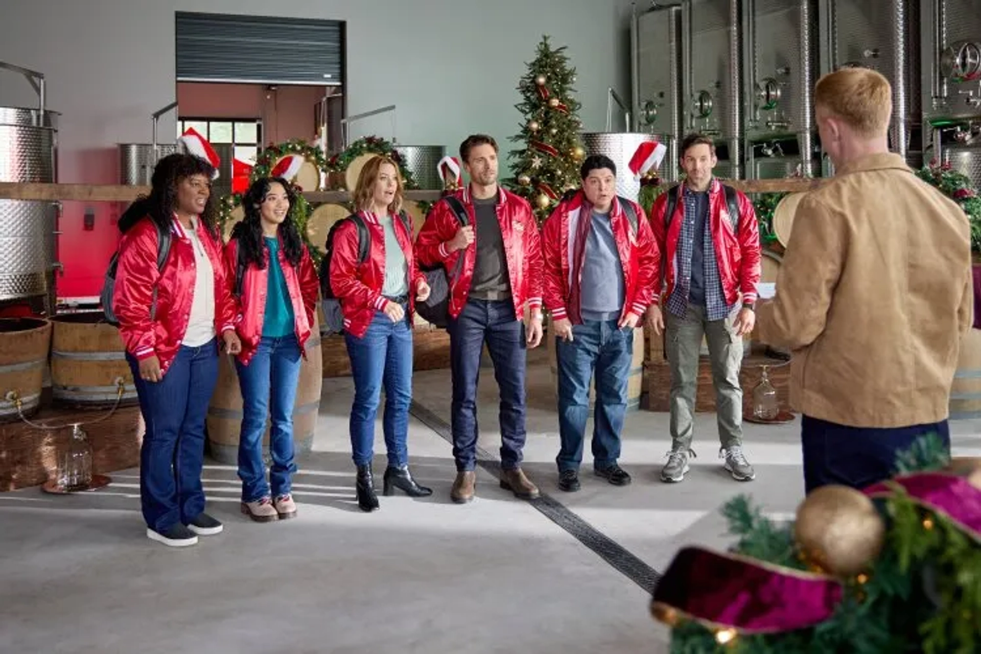 David James Lewis, Ashley Williams, Andrew W. Walker, EaeMya ThynGi, Teana-Marie Smith, Emilio Merritt, and Brad Harder in Jingle Bell Run (2024)