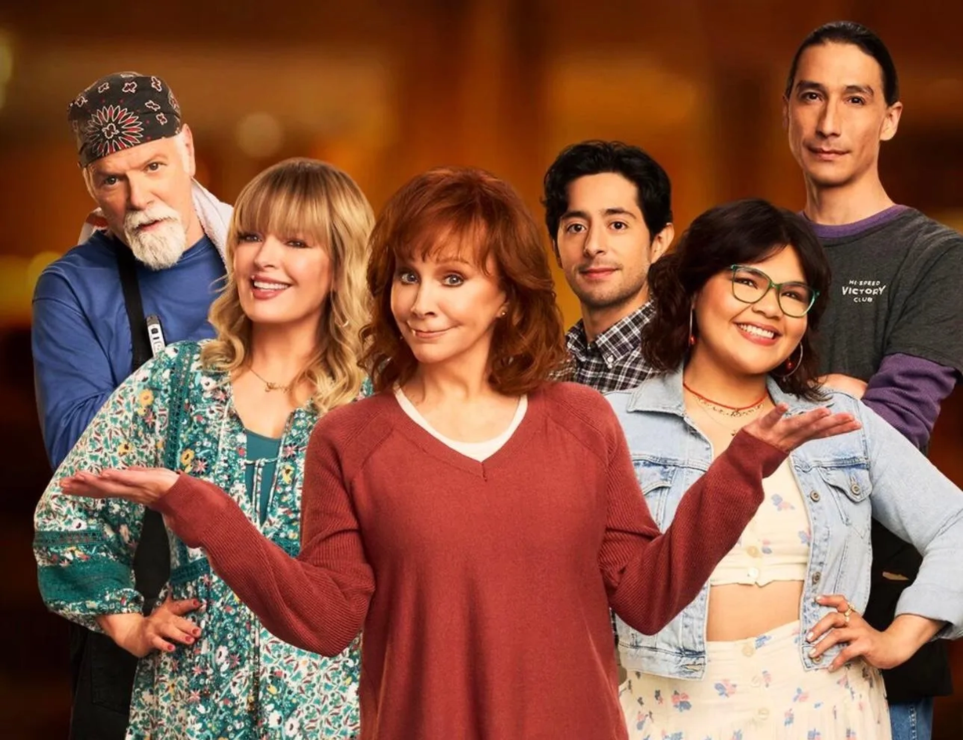 Reba McEntire, Cheryl Francis Harrington, Rex Linn, Melissa Peterman, Tokala Black Elk, Pablo Castelblanco, and Belissa Escobedo in Happy's Place (2024)