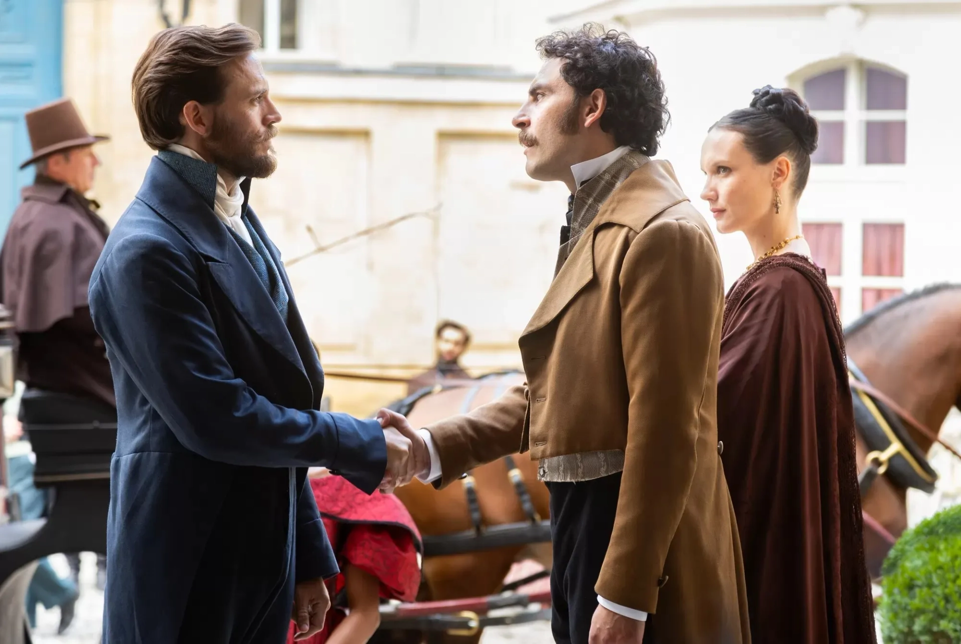 Ana Girardot, Sam Claflin, and Harry Taurasi in The Count of Monte Cristo (2024)