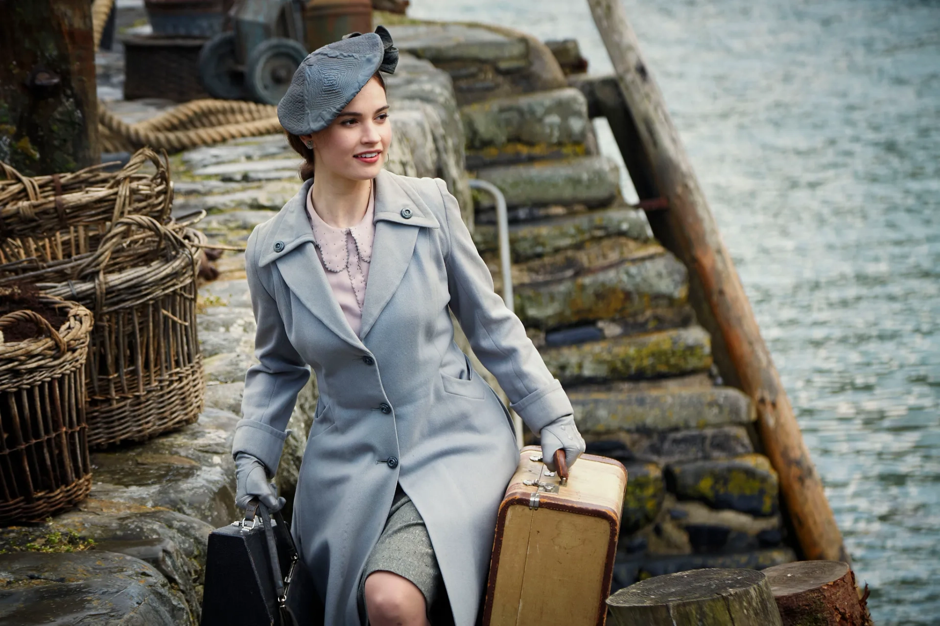 Lily James in The Guernsey Literary and Potato Peel Pie Society (2018)