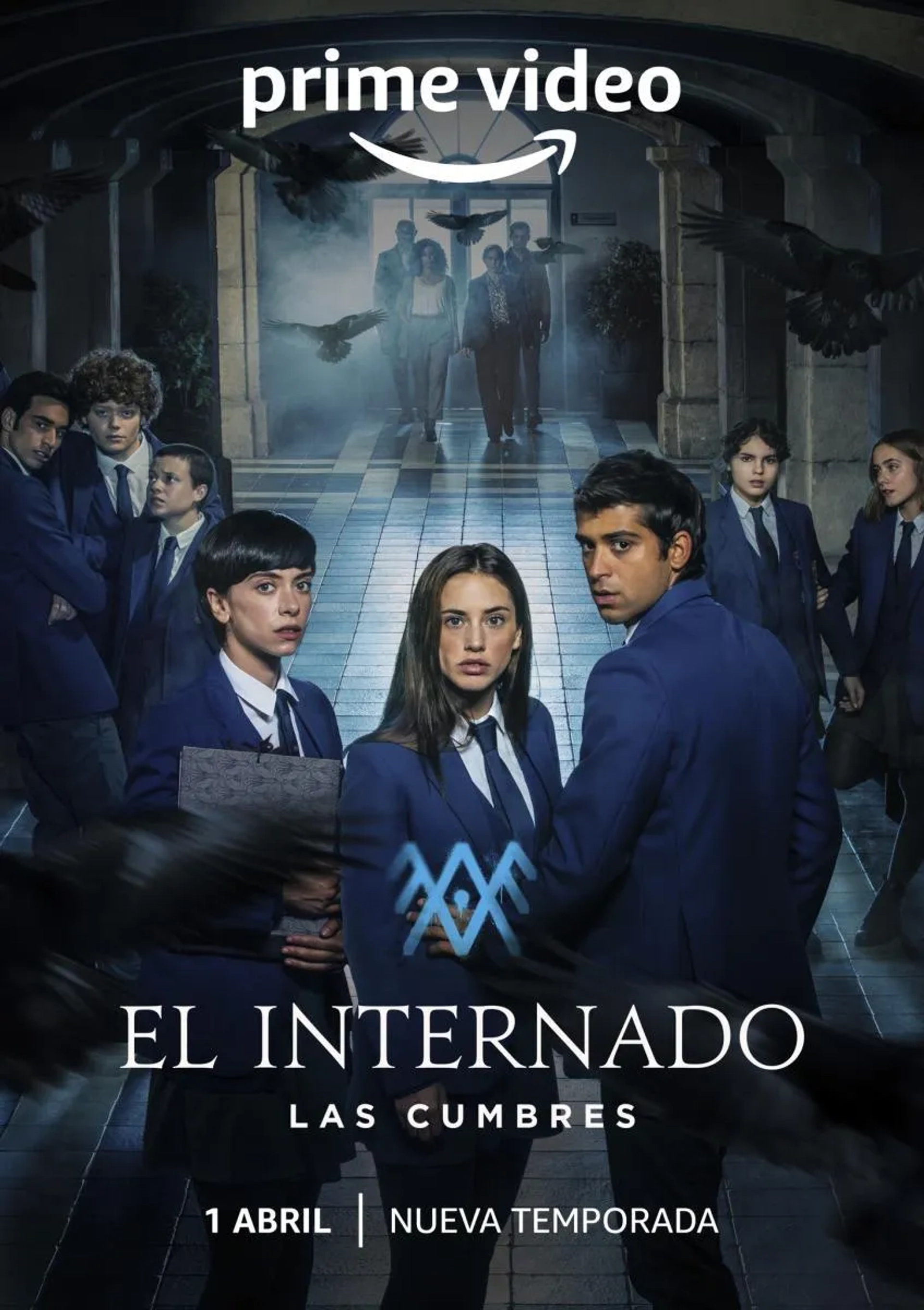 Clara Galle, Asia Ortega, Daniel Arias, Paula del Río, Albert Salazar, Gonzalo Diez, Daniela Rubio, and Claudia Riera in The Boarding School: Las Cumbres (2021)