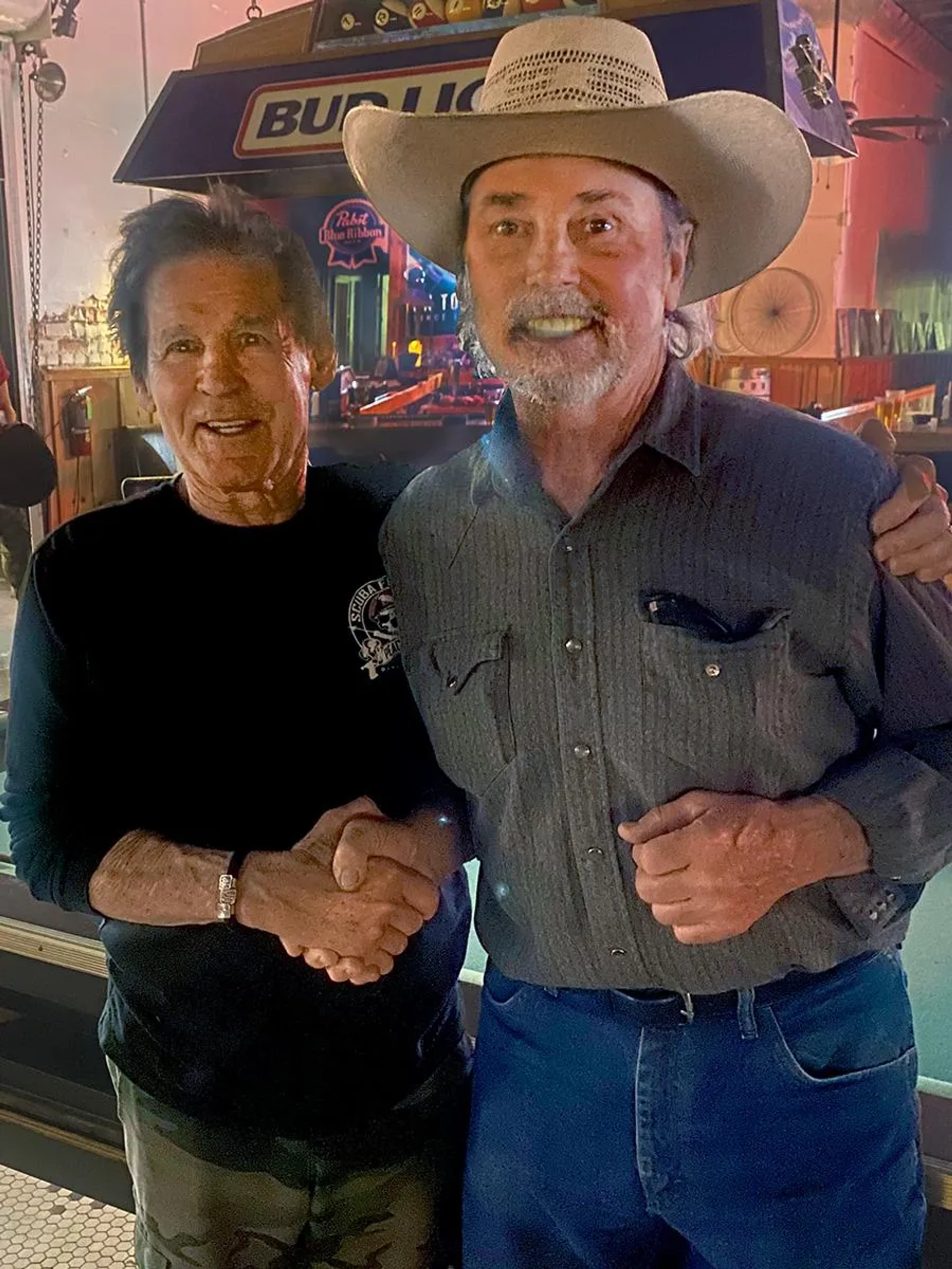 Kent Shelton and the legendary Buddy Joe Hooker on the set of "The Last Rodeo."