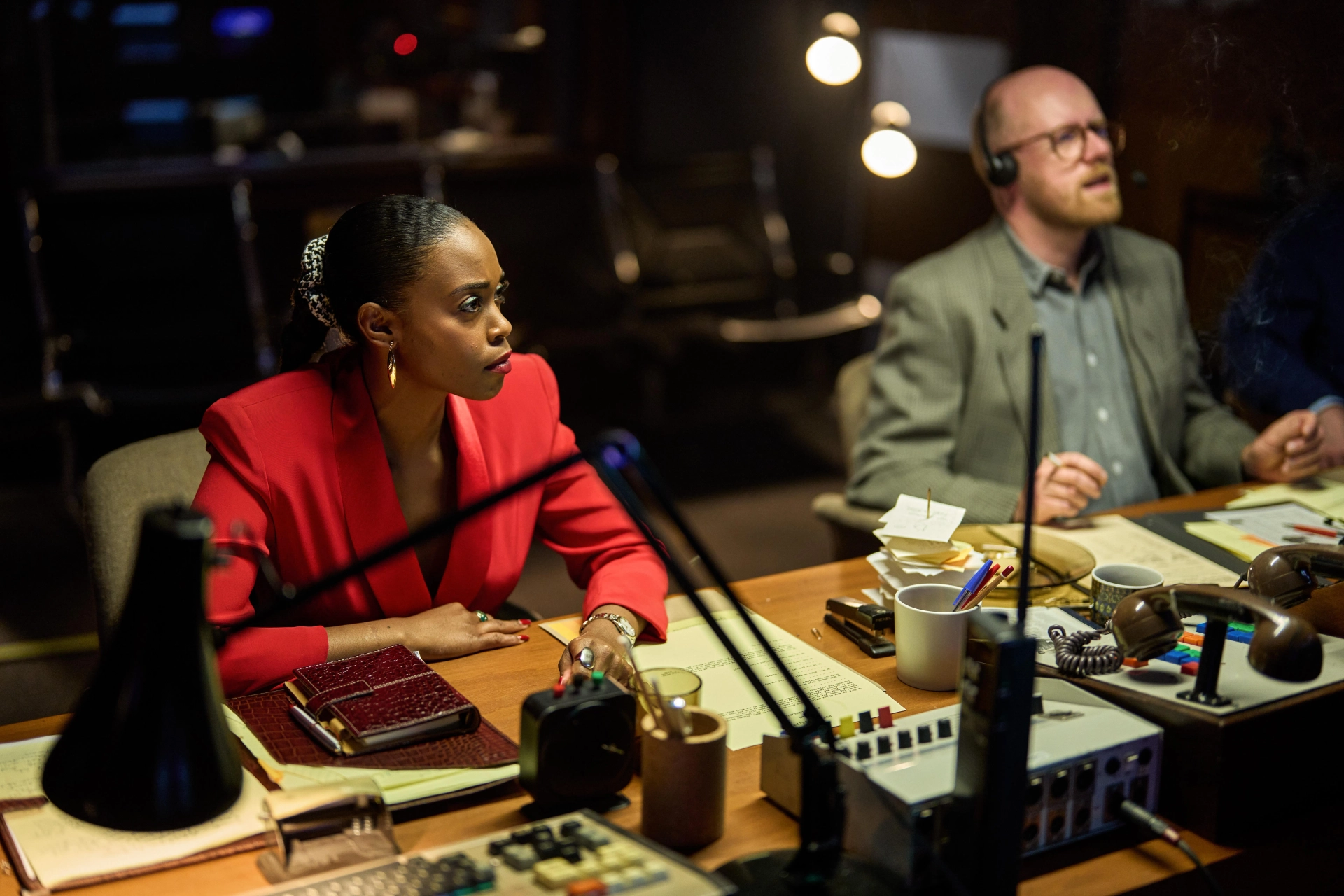 Rich Keeble and Nafessa Williams in Rivals (2024)