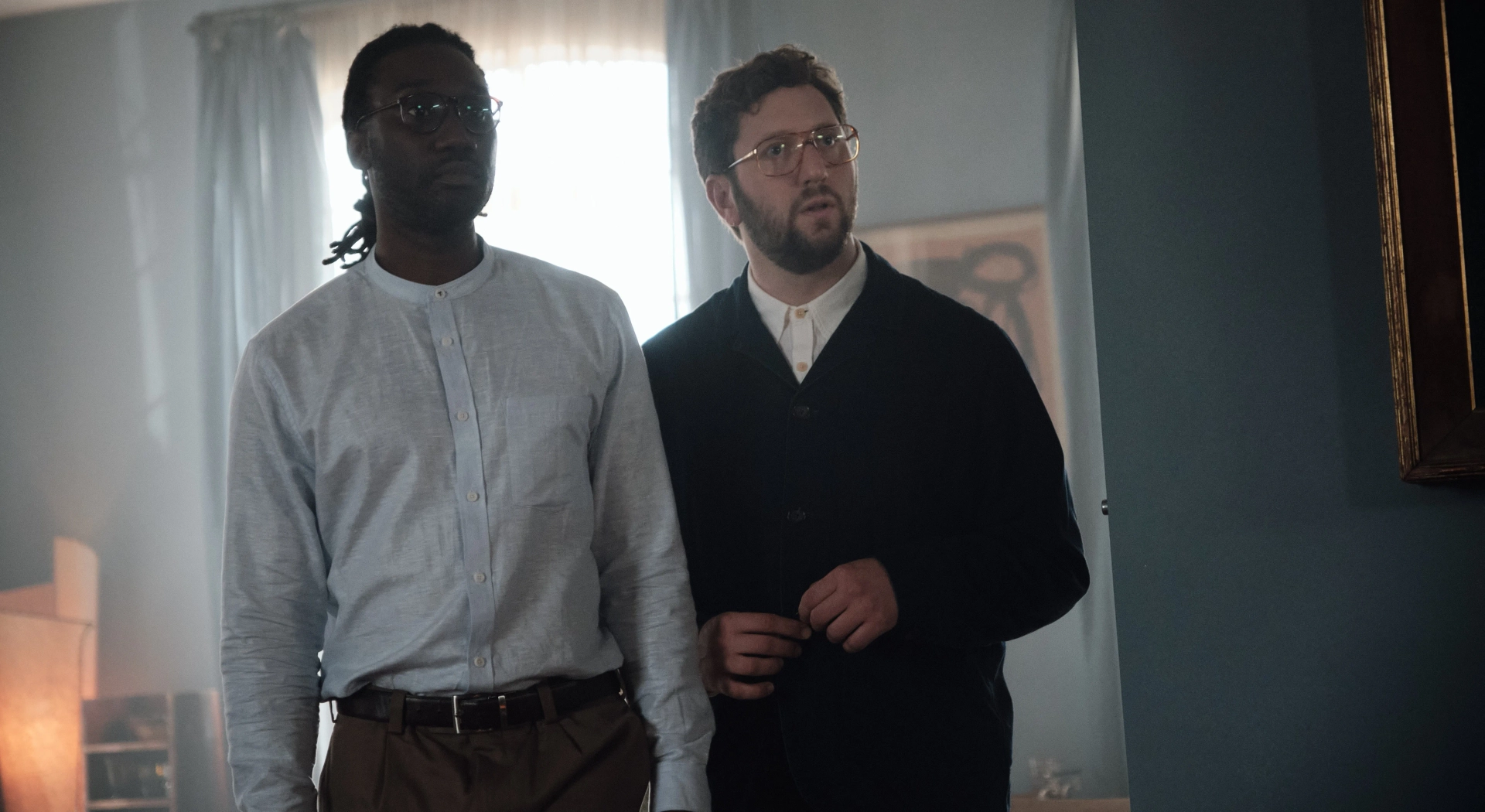 Still of Nathan Stewart-Jarrett and Adam Silver in Black Doves and The Coming Night