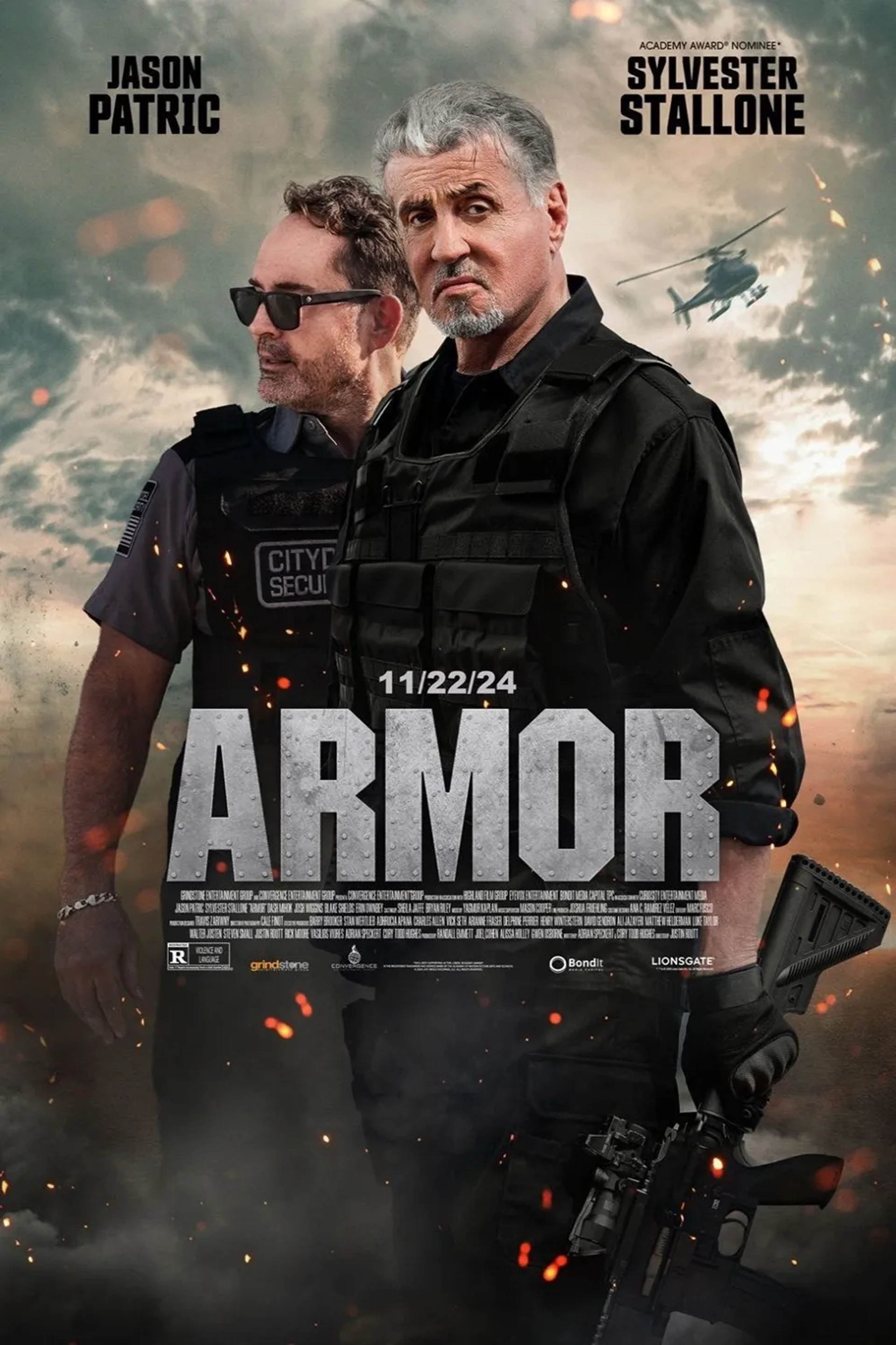 Sylvester Stallone, Jason Patric, and Josh Wiggins in Armor (2024)