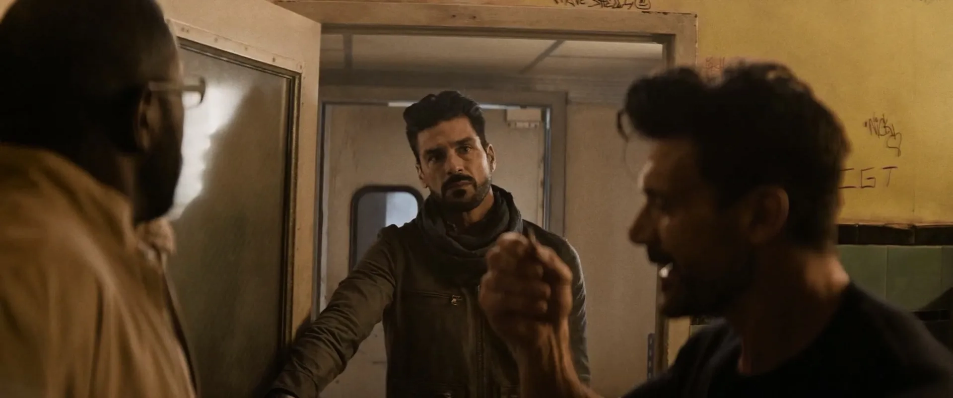 Eric Etebari, Frank Grillo, and Sheaun McKinney in Boss Level (2020)