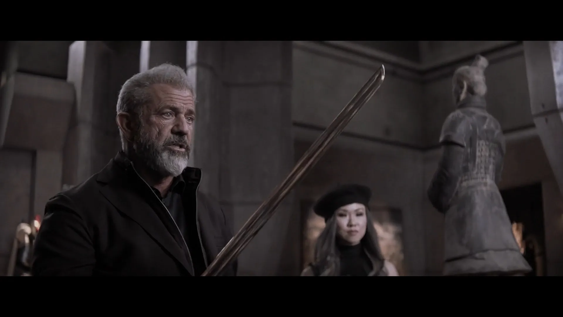 Mel Gibson and Selina Lo in Boss Level (2020)