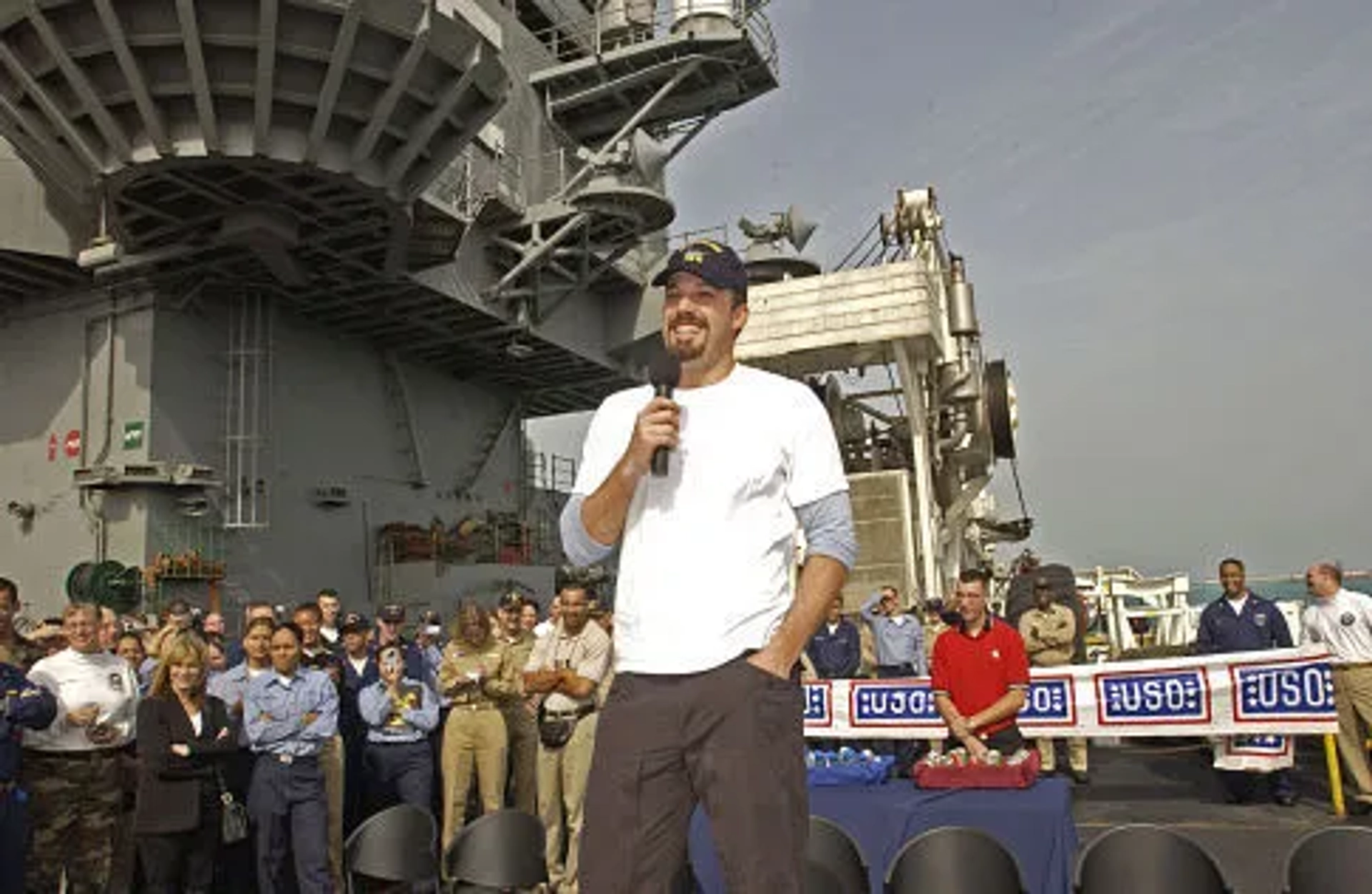 As a holiday gift to the Armed Services, Ben Affleck and the USO (United Service Organizations) brought the preview of his new film release "Paycheck" to the servicemen and women stationed at an undisclosed area in the Arabian Gulf area for the Christmas holidays.