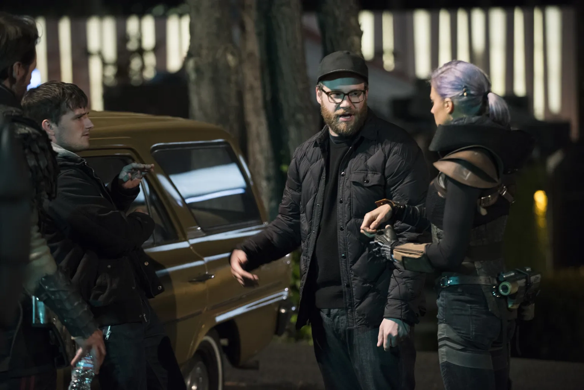 Seth Rogen, Josh Hutcherson, Eliza Coupe, and Derek Wilson in Future Man (2017)