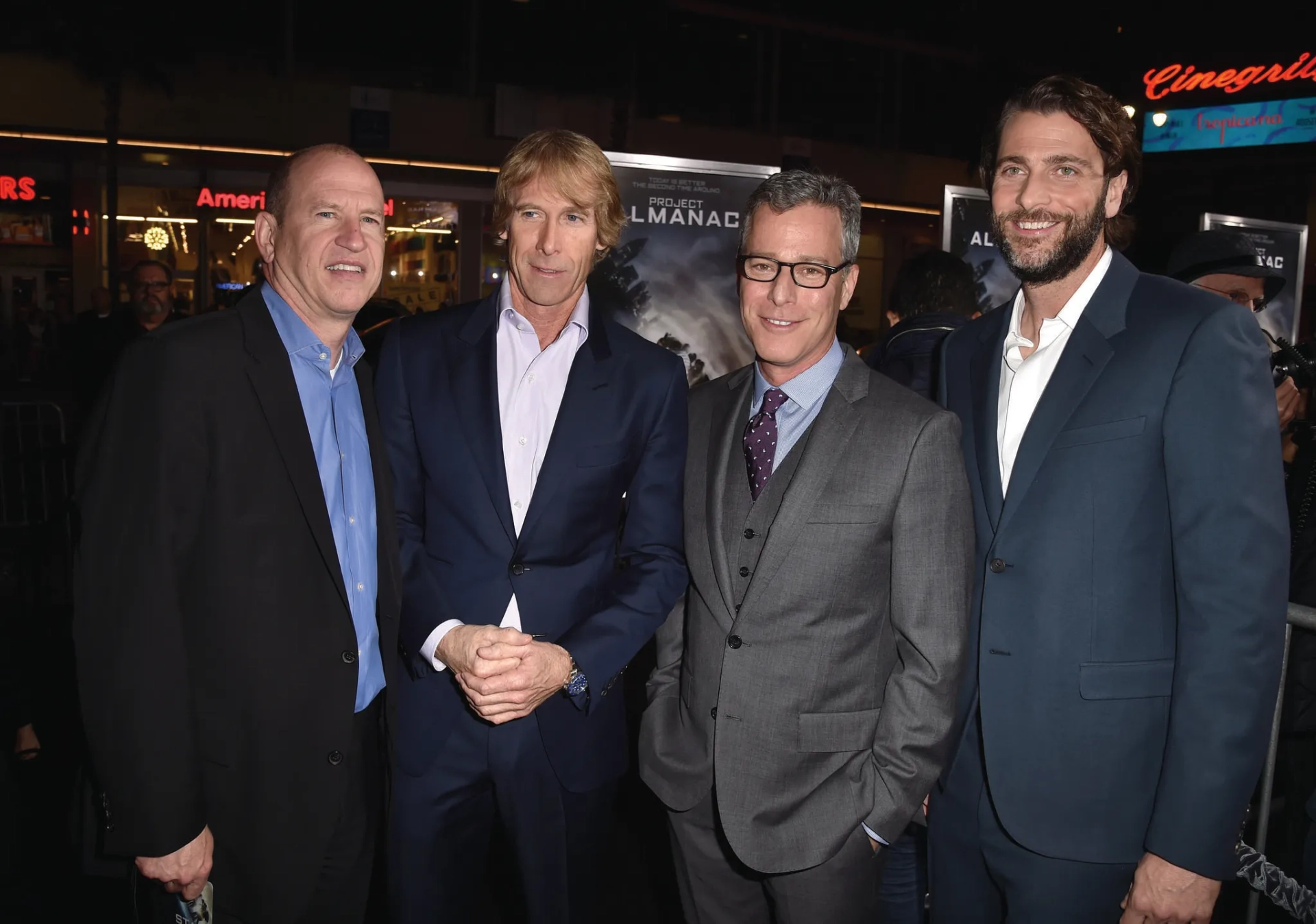 Michael Bay, Andrew Form, Brad Fuller, and Rob Moore at an event for Project Almanac (2015)
