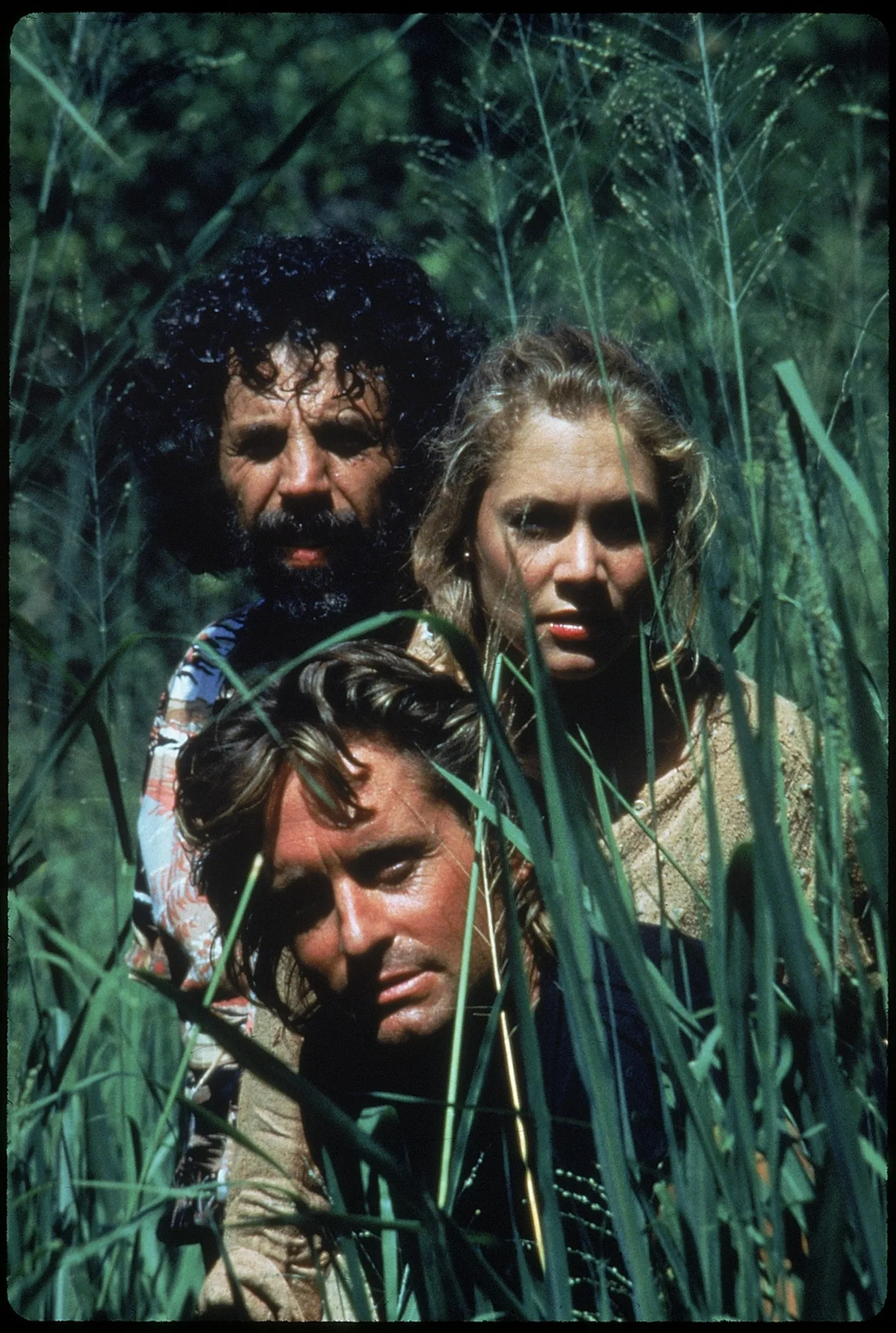 Michael Douglas, Kathleen Turner, and Alfonso Arau in Romancing the Stone (1984)