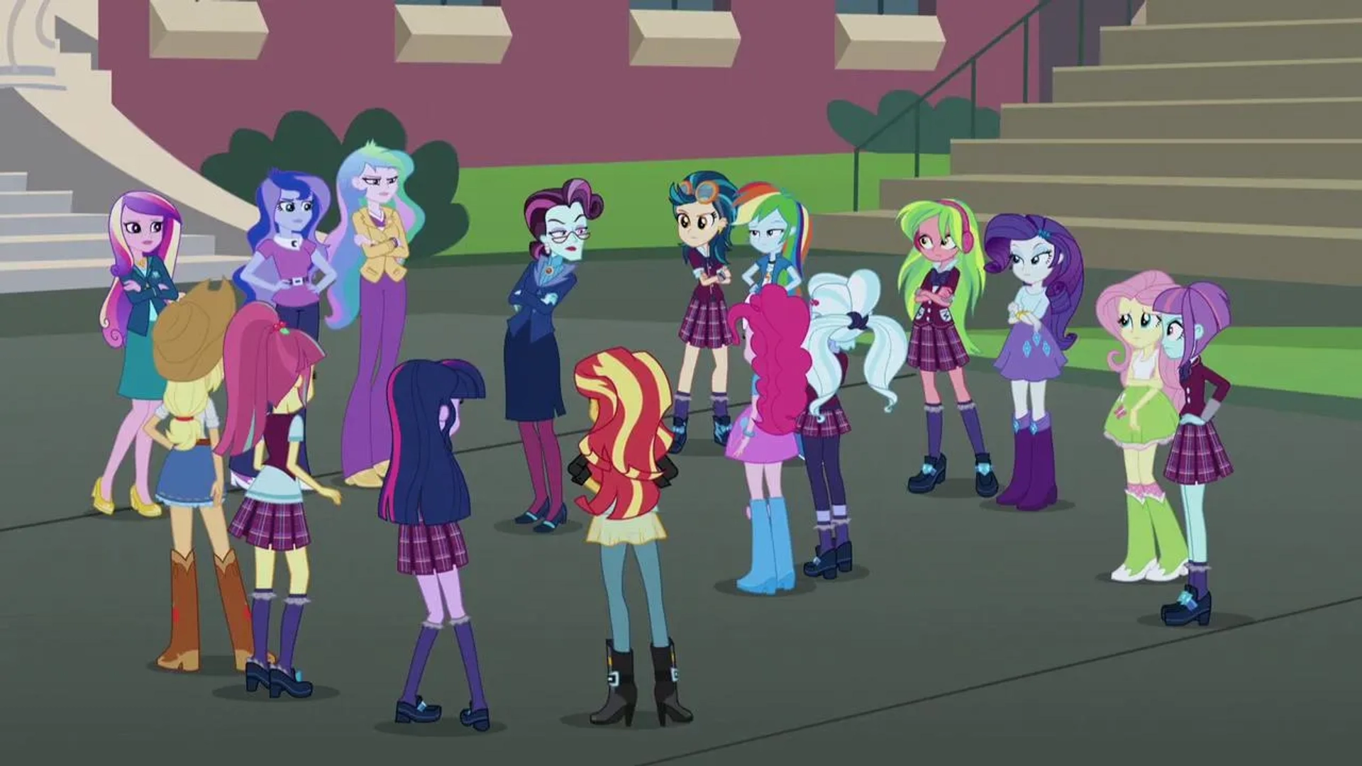 Tara Strong, Tabitha St. Germain, Andrea Libman, Britt McKillip, Nicole Oliver, Iris Quinn, and Ashleigh Ball in My Little Pony: Equestria Girls - Friendship Games (2015)