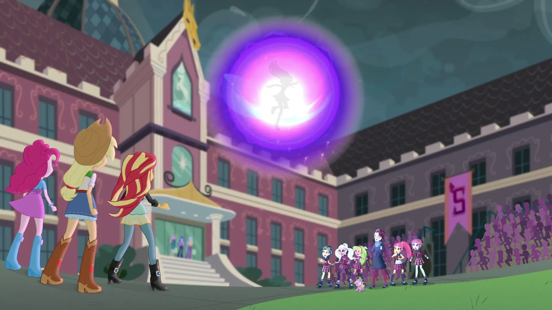 Tara Strong, Andrea Libman, Iris Quinn, Rebecca Shoichet, and Ashleigh Ball in My Little Pony: Equestria Girls - Friendship Games (2015)