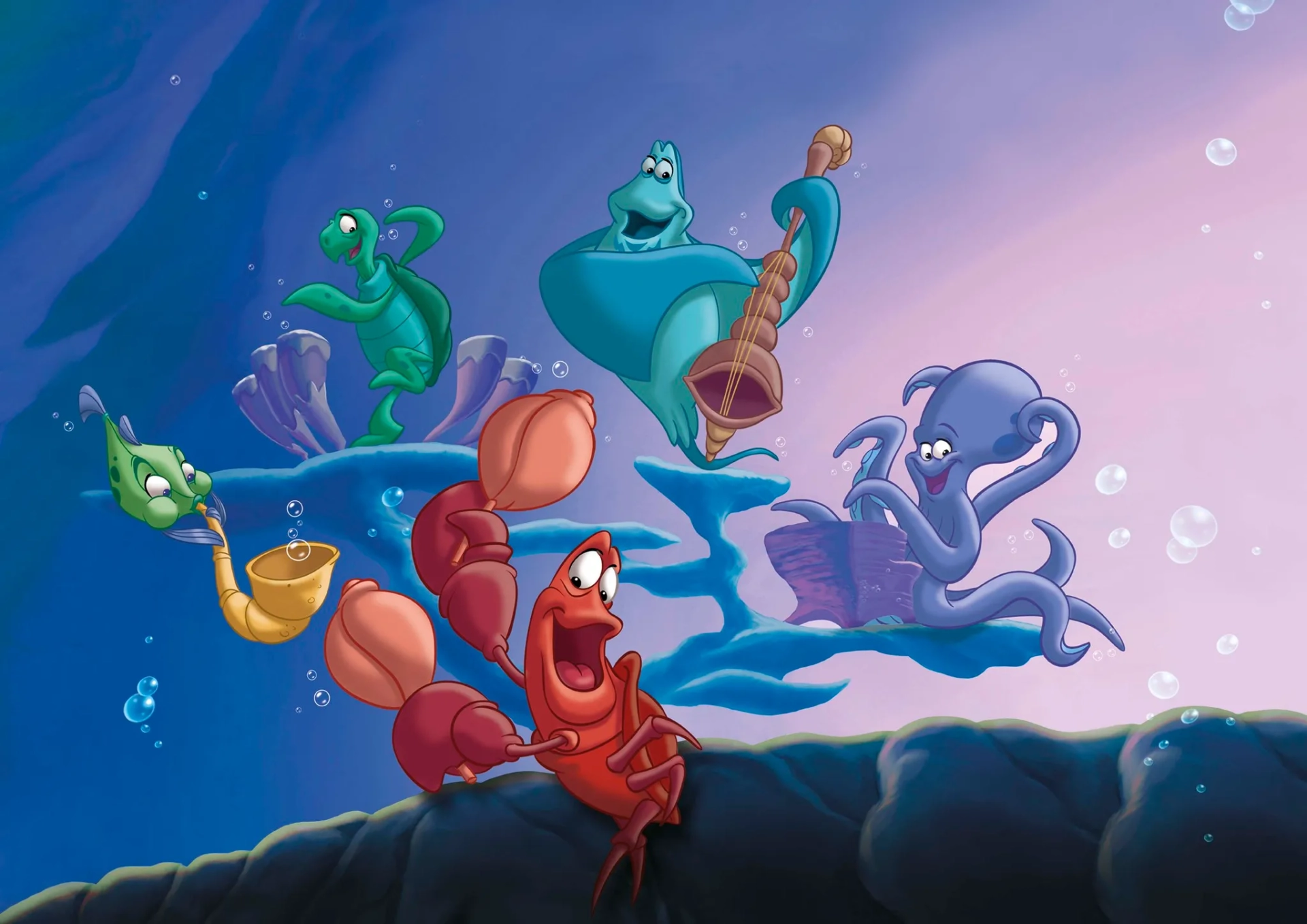 Jim Cummings, Rob Paulsen, Kevin Michael Richardson, and Samuel E. Wright in The Little Mermaid: Ariel's Beginning (2008)
