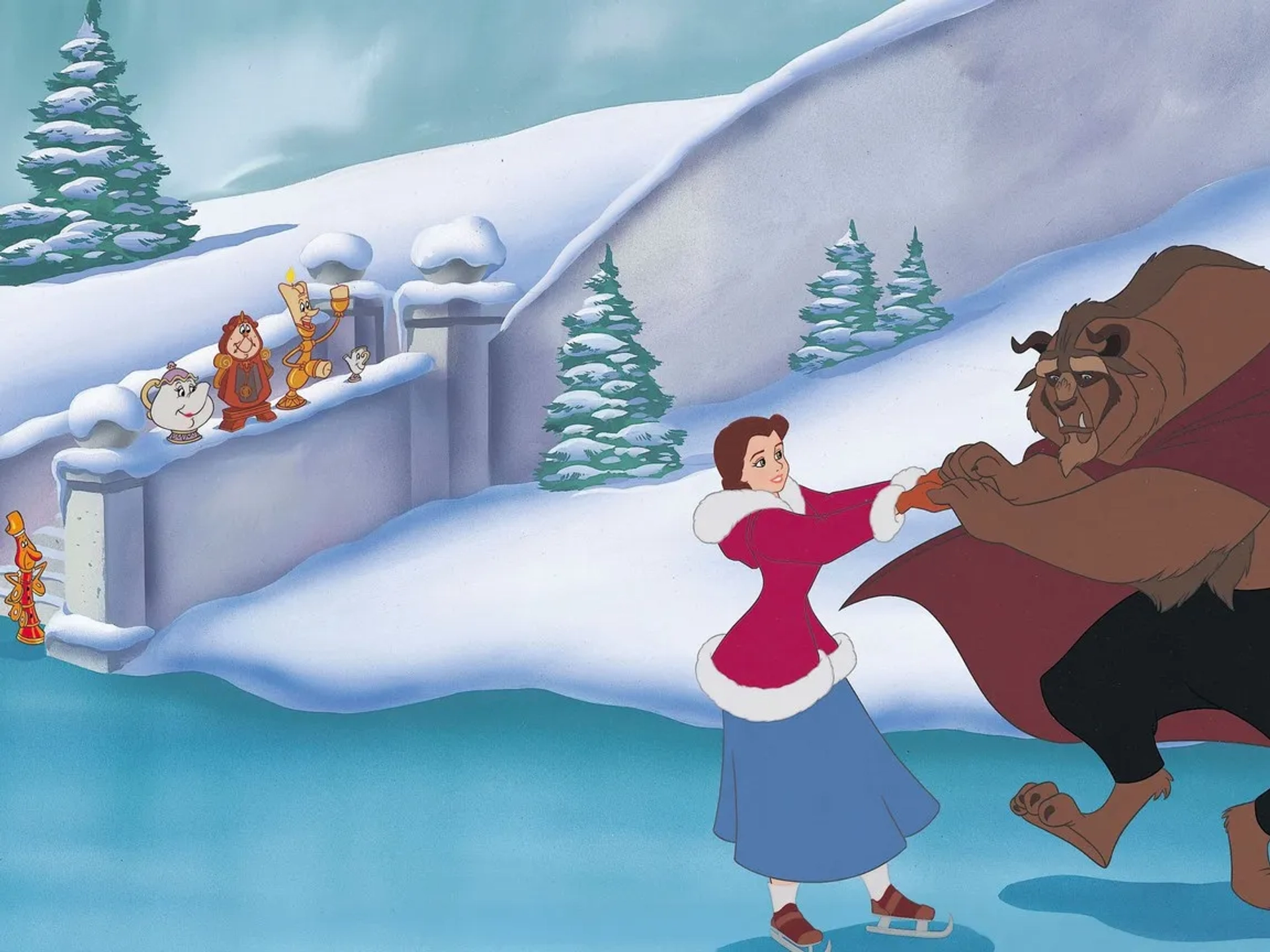 Paul Reubens, Robby Benson, Angela Lansbury, Jerry Orbach, David Ogden Stiers, Haley Joel Osment, Andrew Keenan-Bolger, and Paige O'Hara in Beauty and the Beast: The Enchanted Christmas (1997)