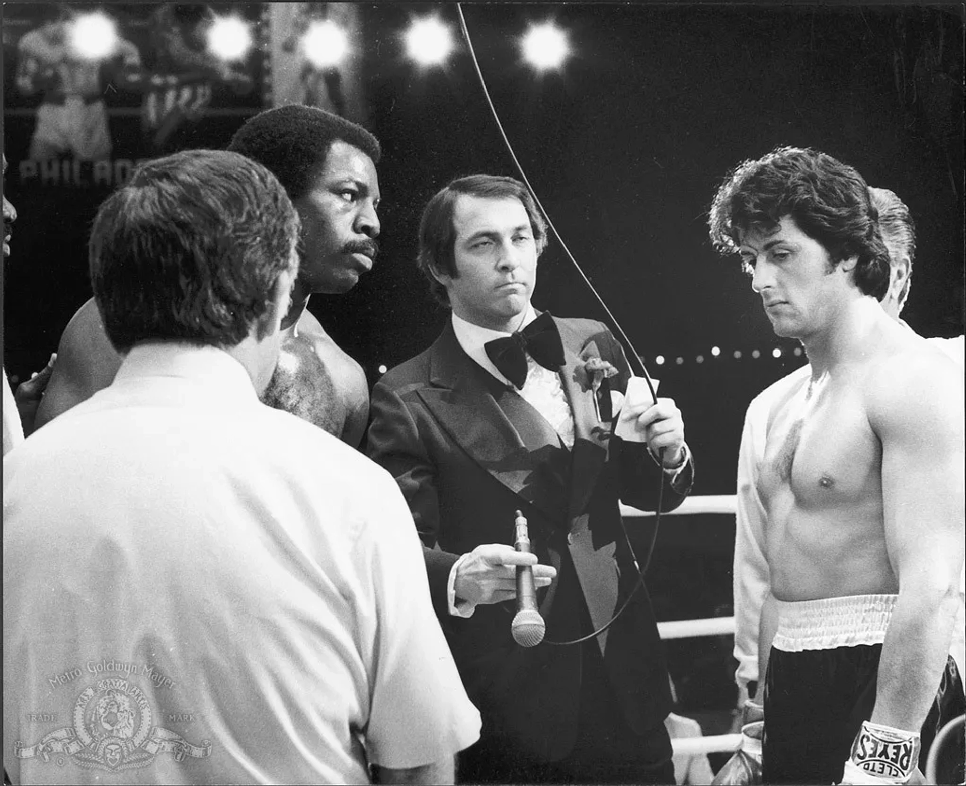 Sylvester Stallone, Carl Weathers, and Jeff Temkin in Rocky II (1979)