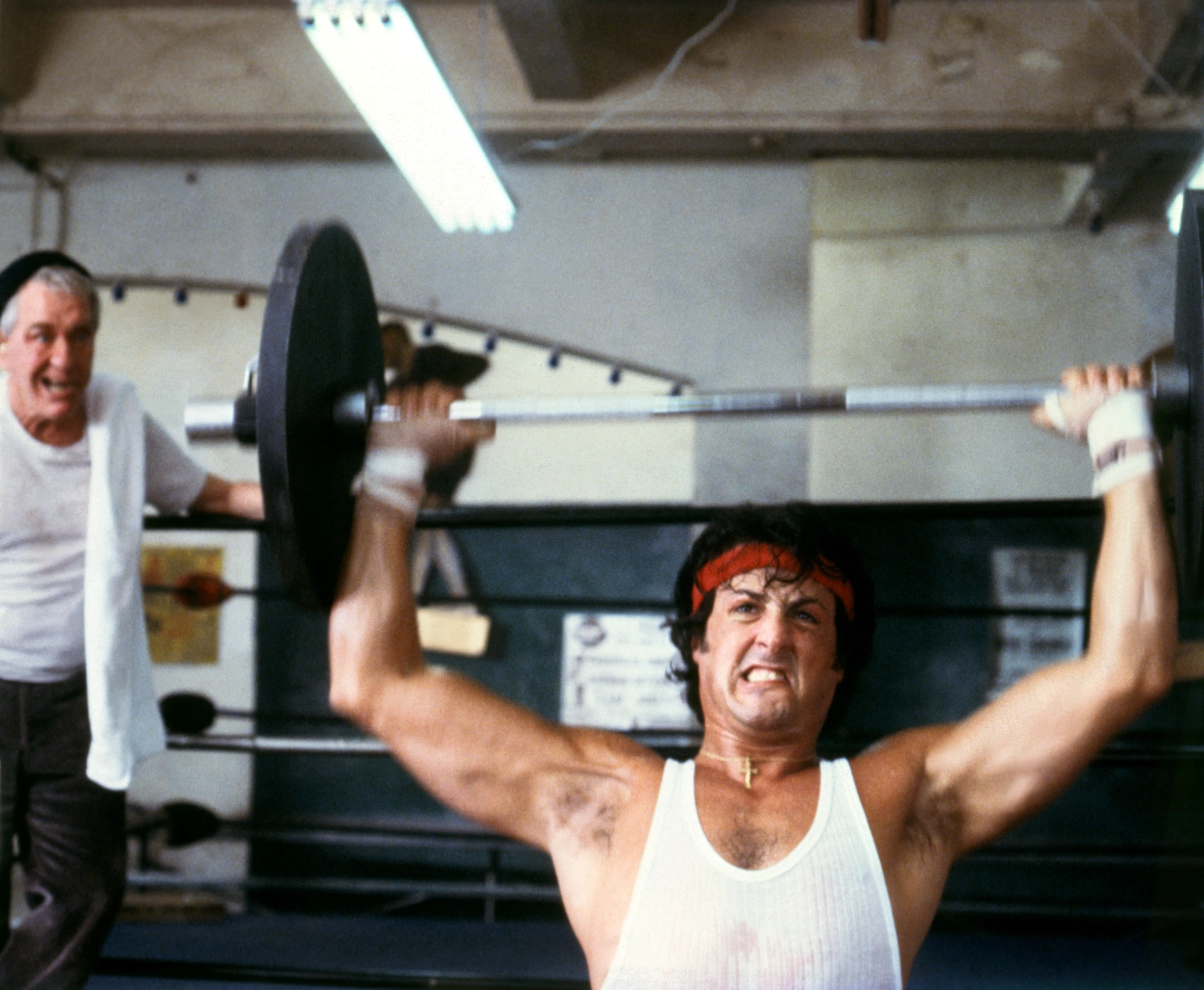 Sylvester Stallone and Burgess Meredith in Rocky II (1979)