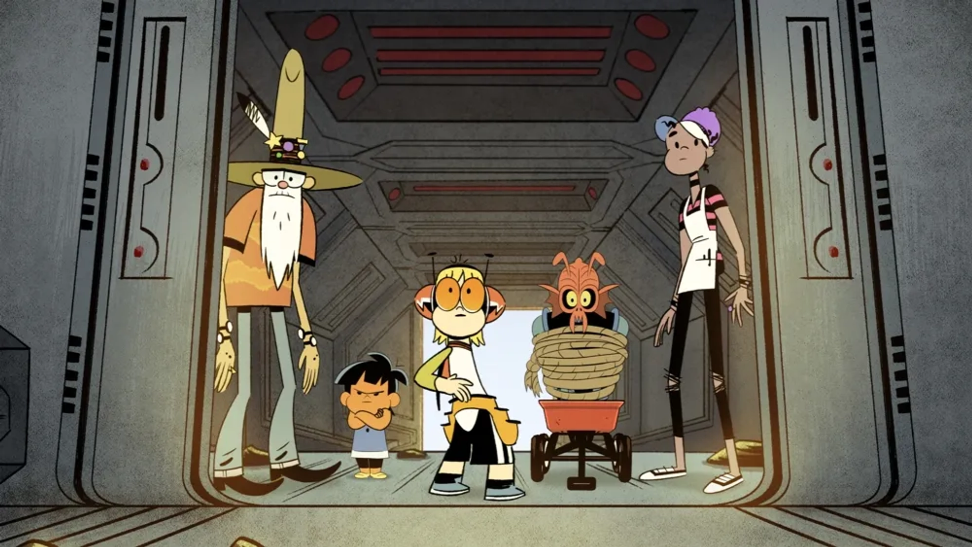 Tom Kenny, Keith Ferguson, Bennett Abara, Lily Rose Silver, and Jack Fisher in Kid Cosmic (2021)