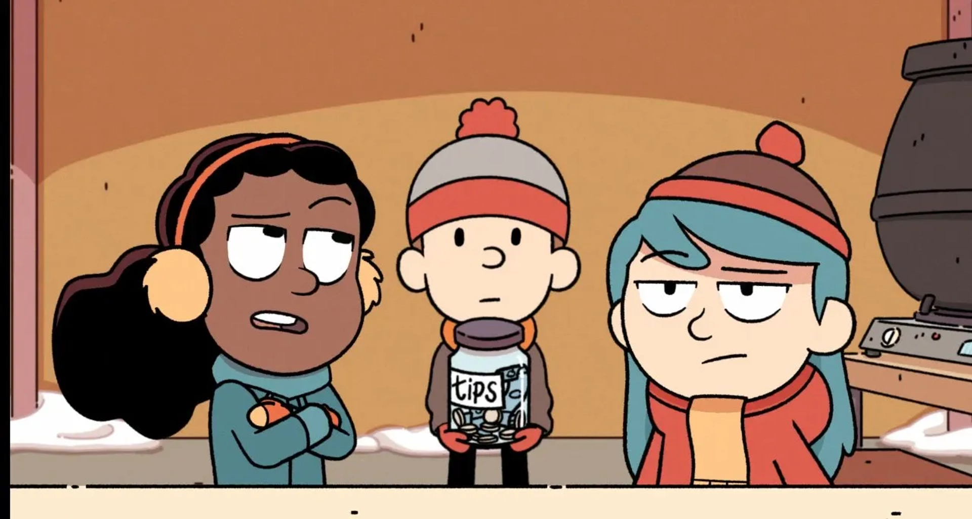 Ameerah Falzon, Bella Ramsey, and Oliver Nelson in Chapter 10: The Yule Lads (2020)