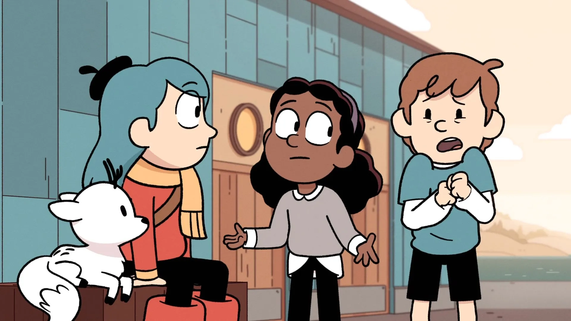 Ameerah Falzon, Bella Ramsey, and Oliver Nelson in Chapter 5: The Job (2023)