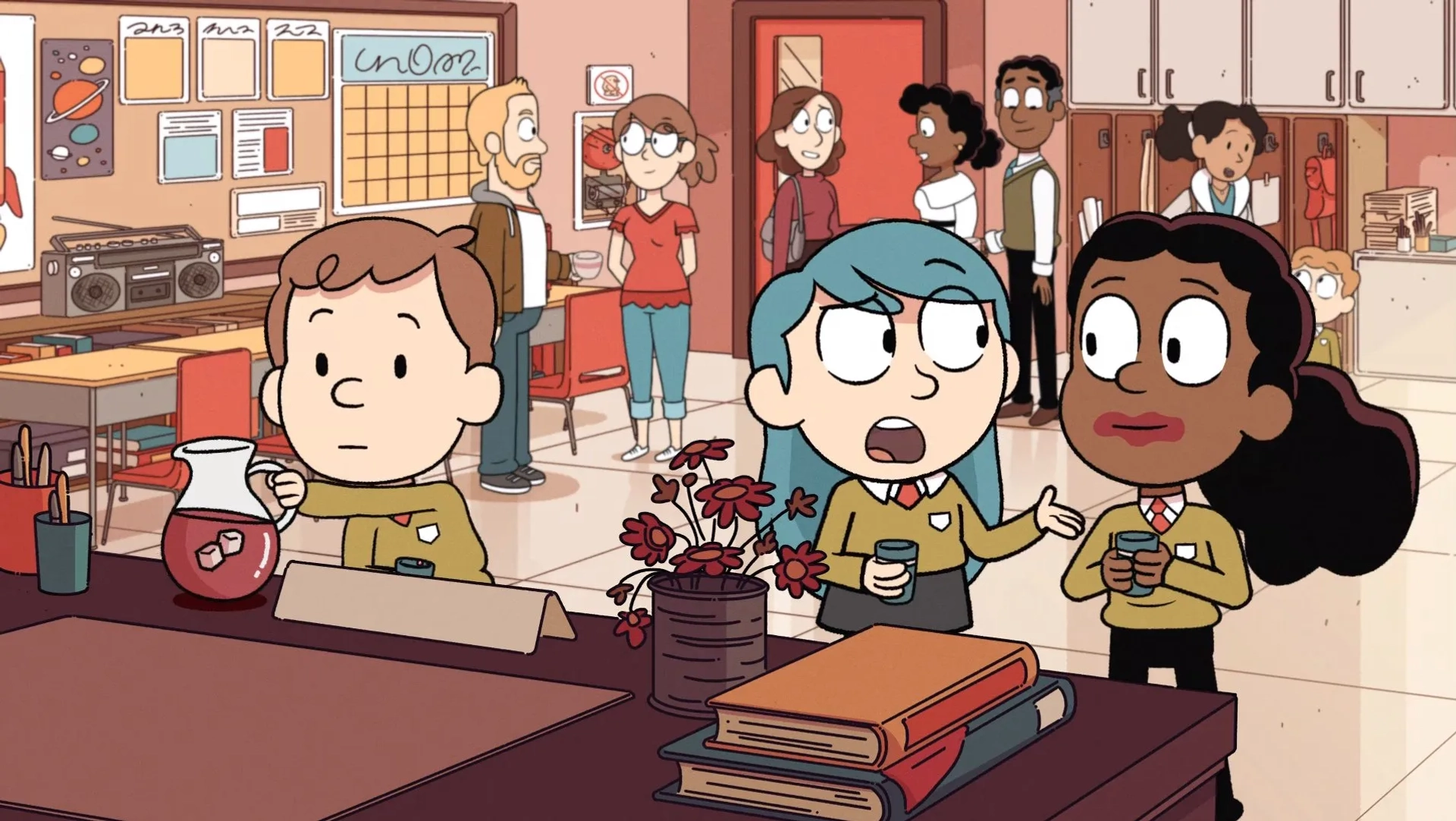 Daisy Haggard, Greg Cipes, Ameerah Falzon, Bella Ramsey, and Oliver Nelson in Hilda (2018)