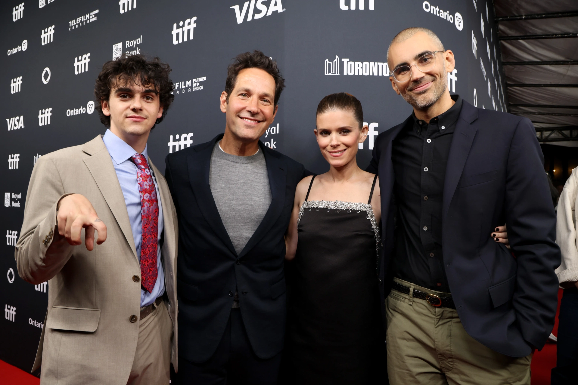 Kate Mara, Paul Rudd, Andrew DeYoung, and Jack Dylan Grazer at an event for Friendship (2024)